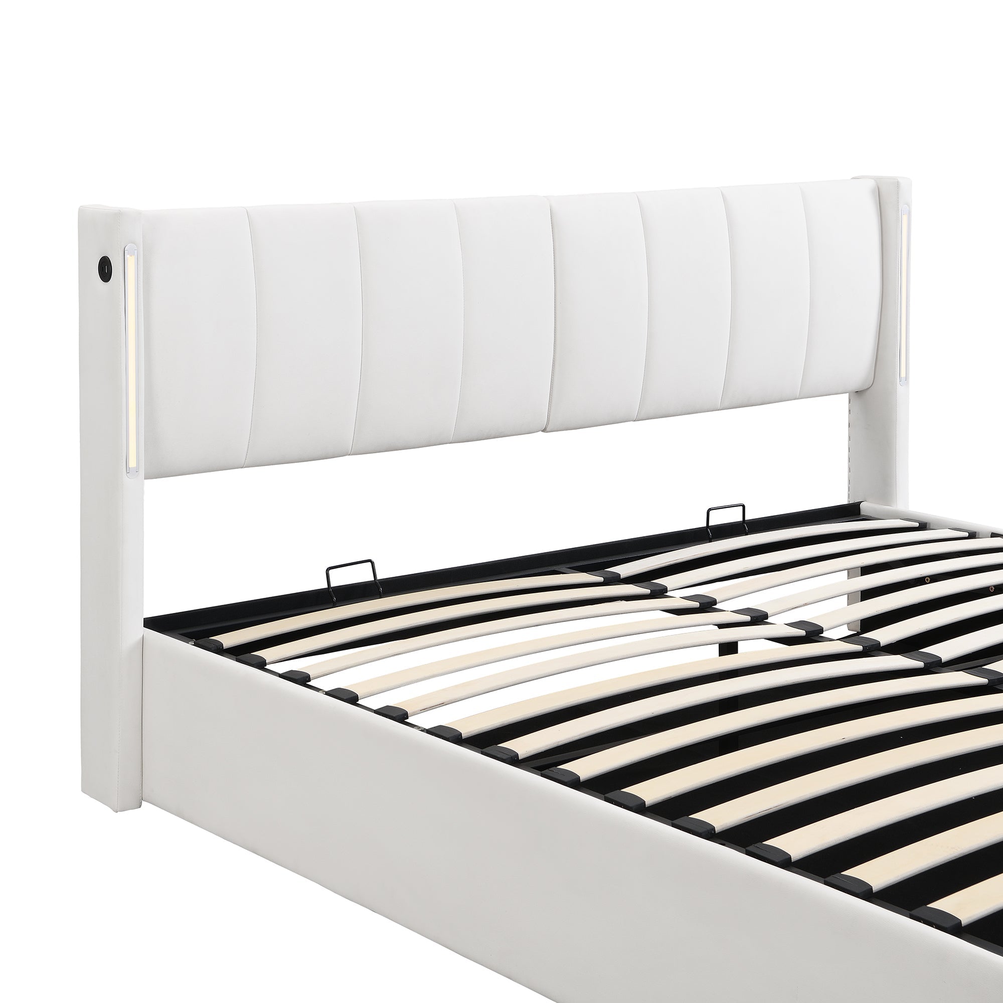 Logidon Binaural LED gestoffeerd bed 140 x 200 cm wit met opbergruimte
