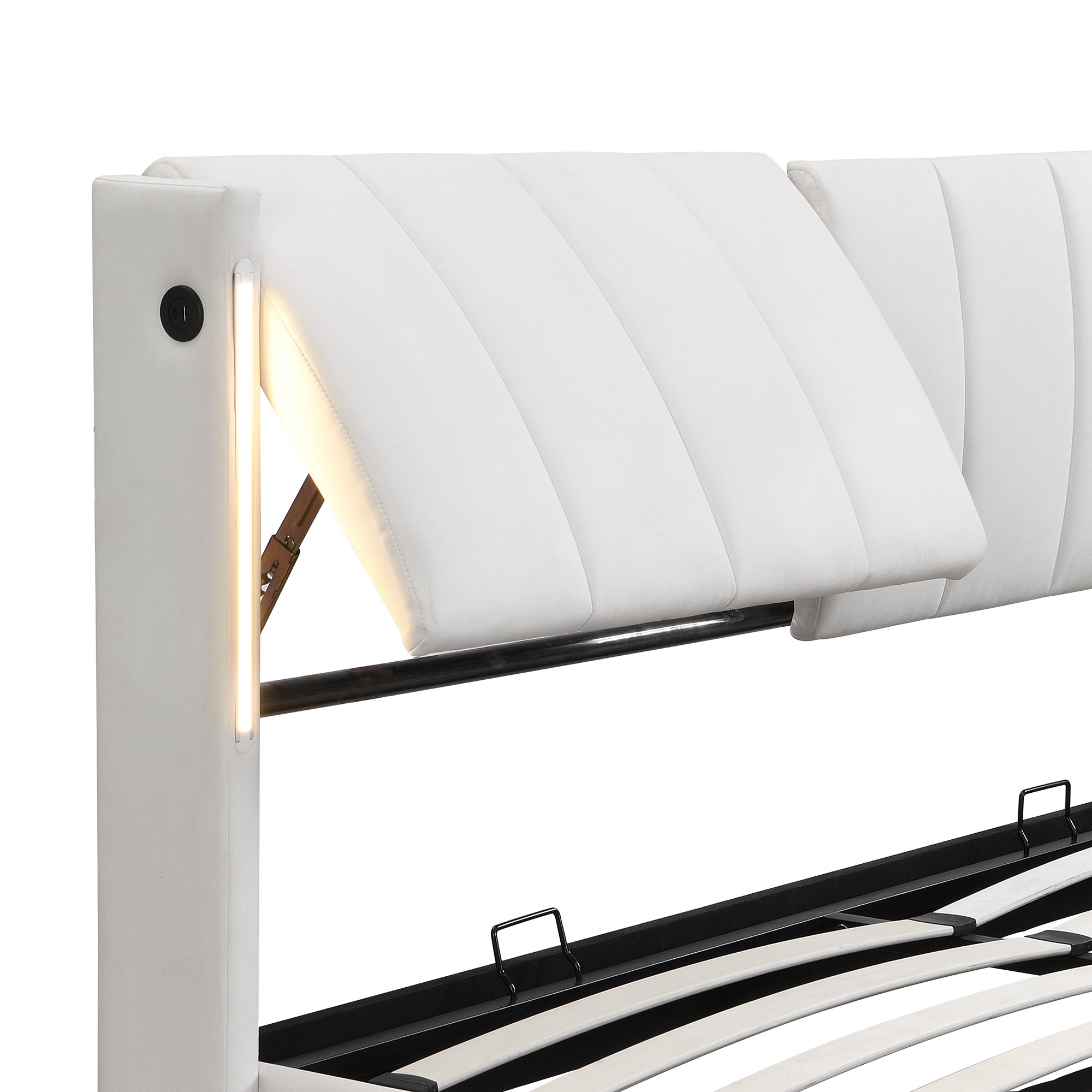 Logidon Binaural LED gestoffeerd bed 140 x 200 cm wit met opbergruimte
