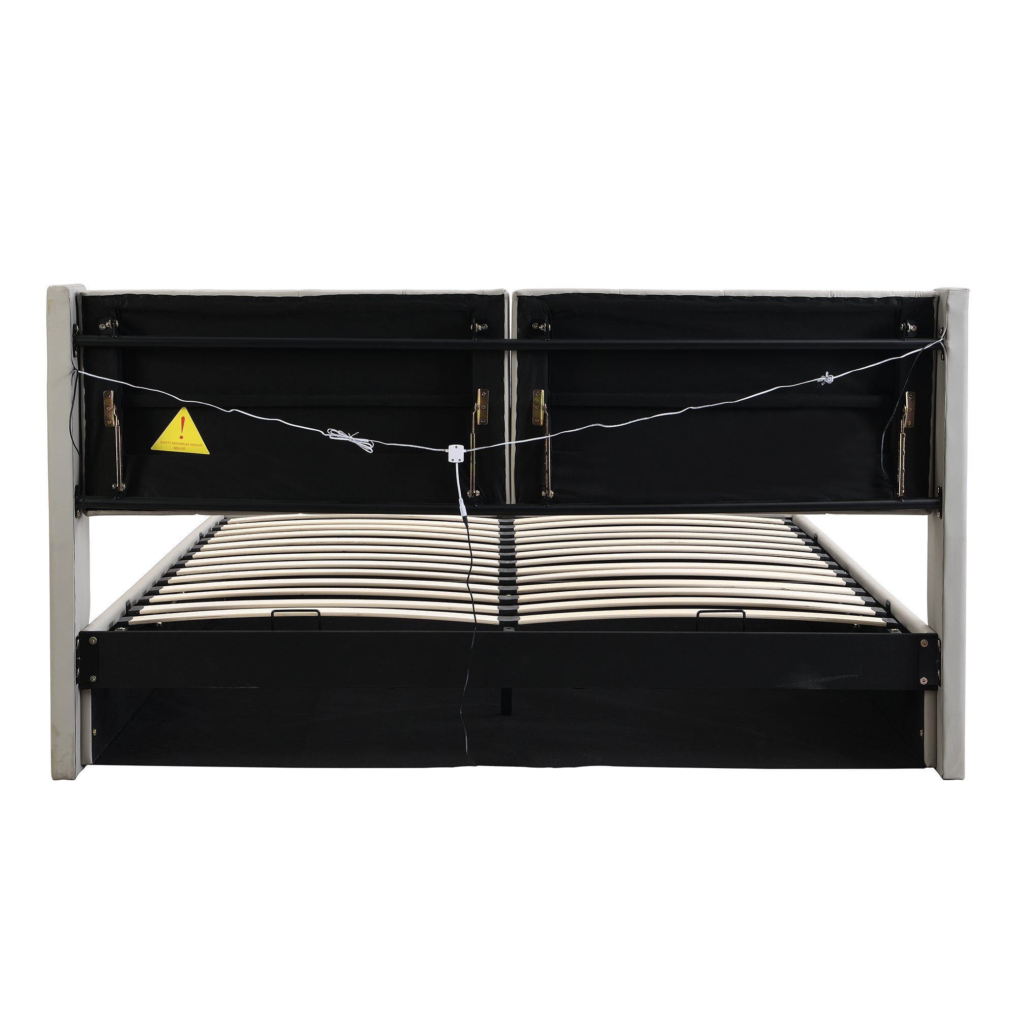 Logidon Binaural LED Upholstered Bed 160x200 Gray With Storage Space