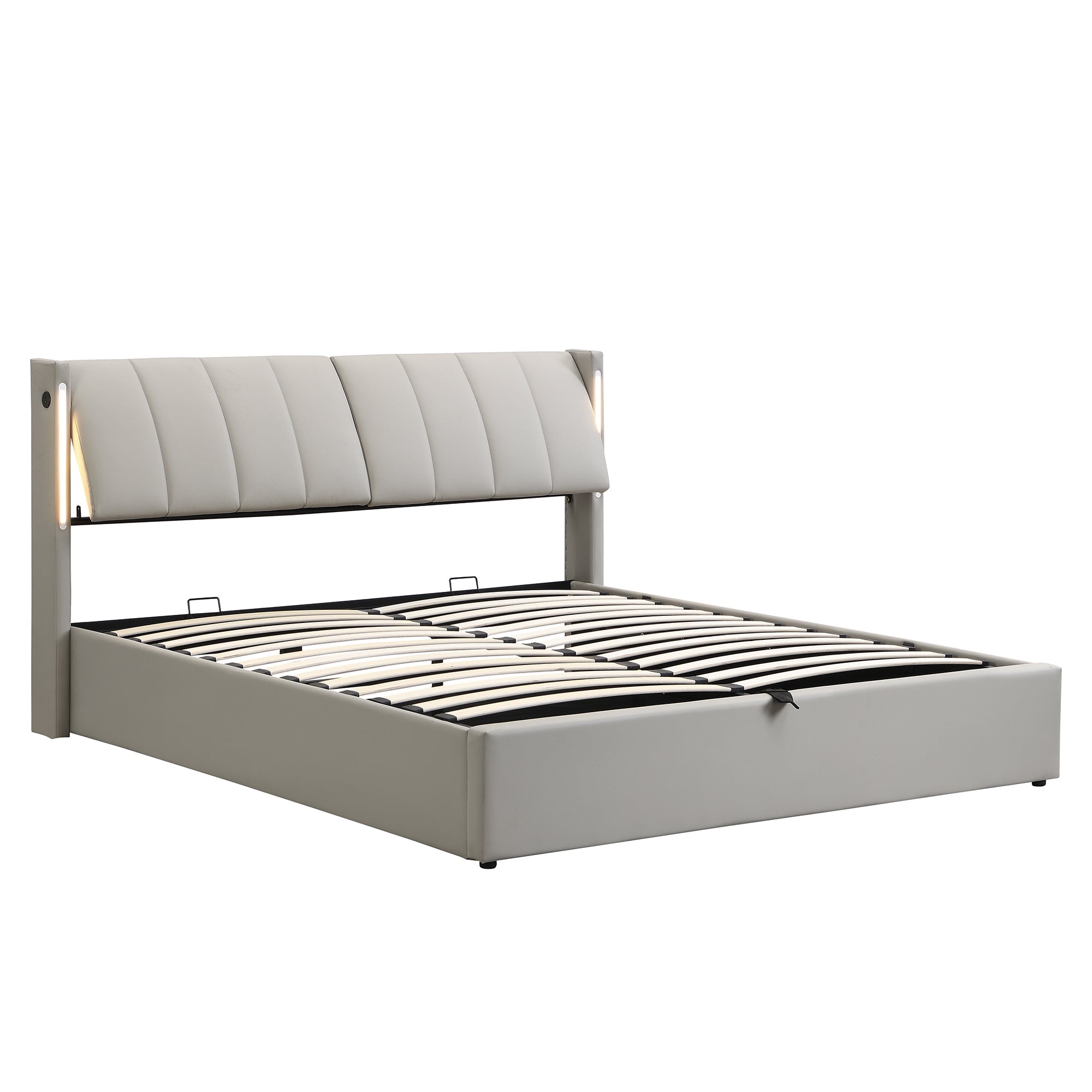 Logidon LED gestoffeerd bed 180x200 cm grijs verstelbaar hoofdbord USB