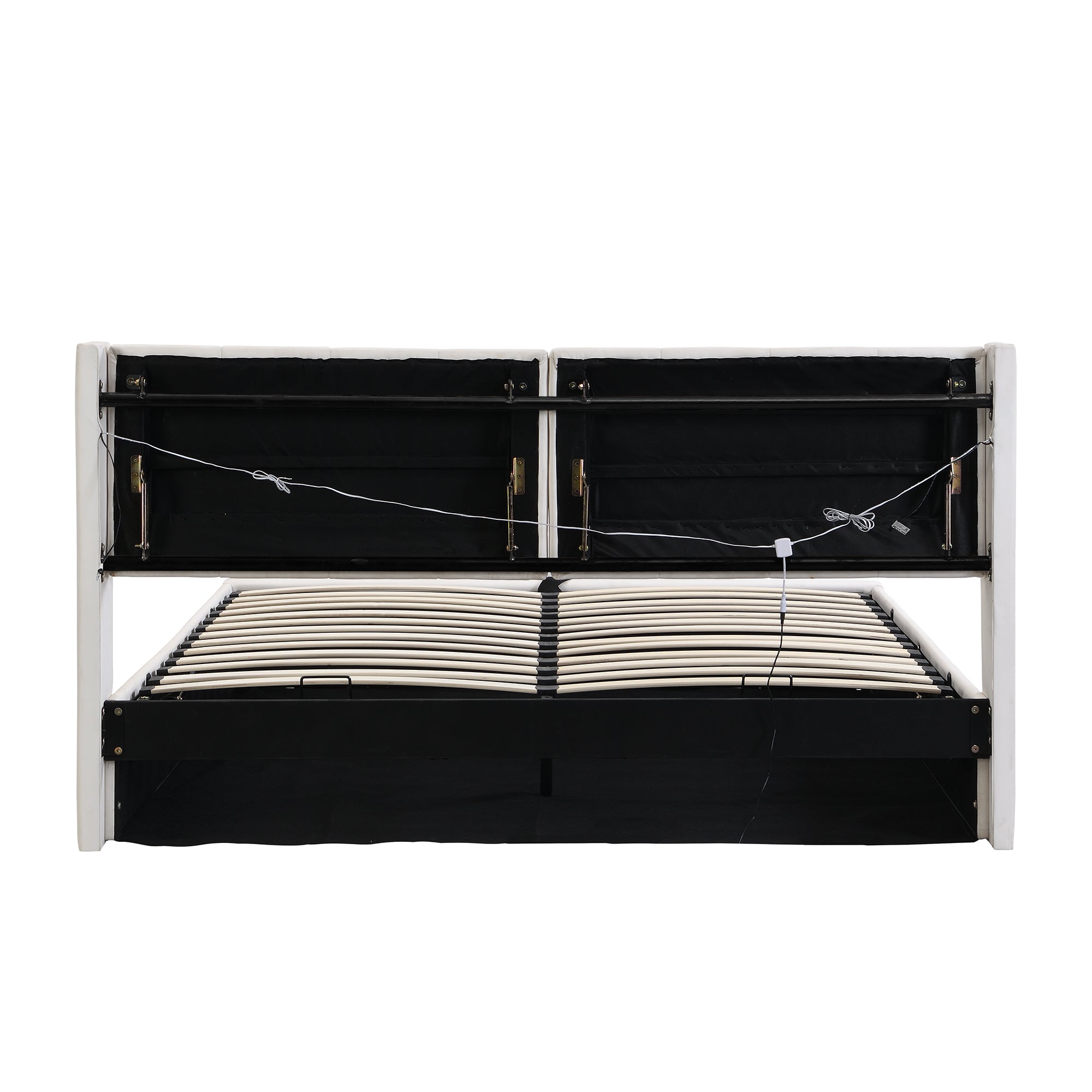 Logidon Binaural LED gestoffeerd bed 140 x 200 cm wit met opbergruimte