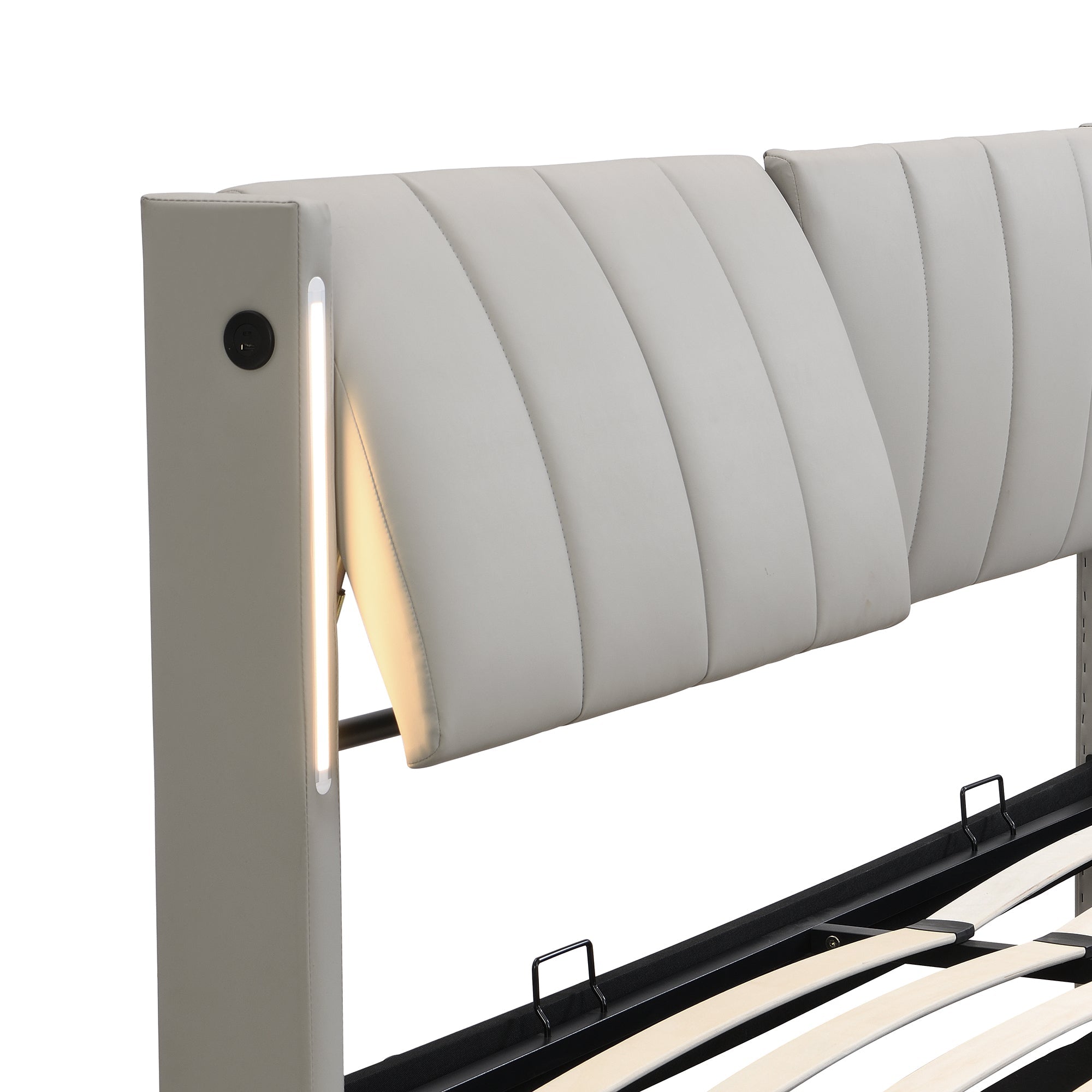 Logidon LED gestoffeerd bed 180x200 cm grijs verstelbaar hoofdbord USB