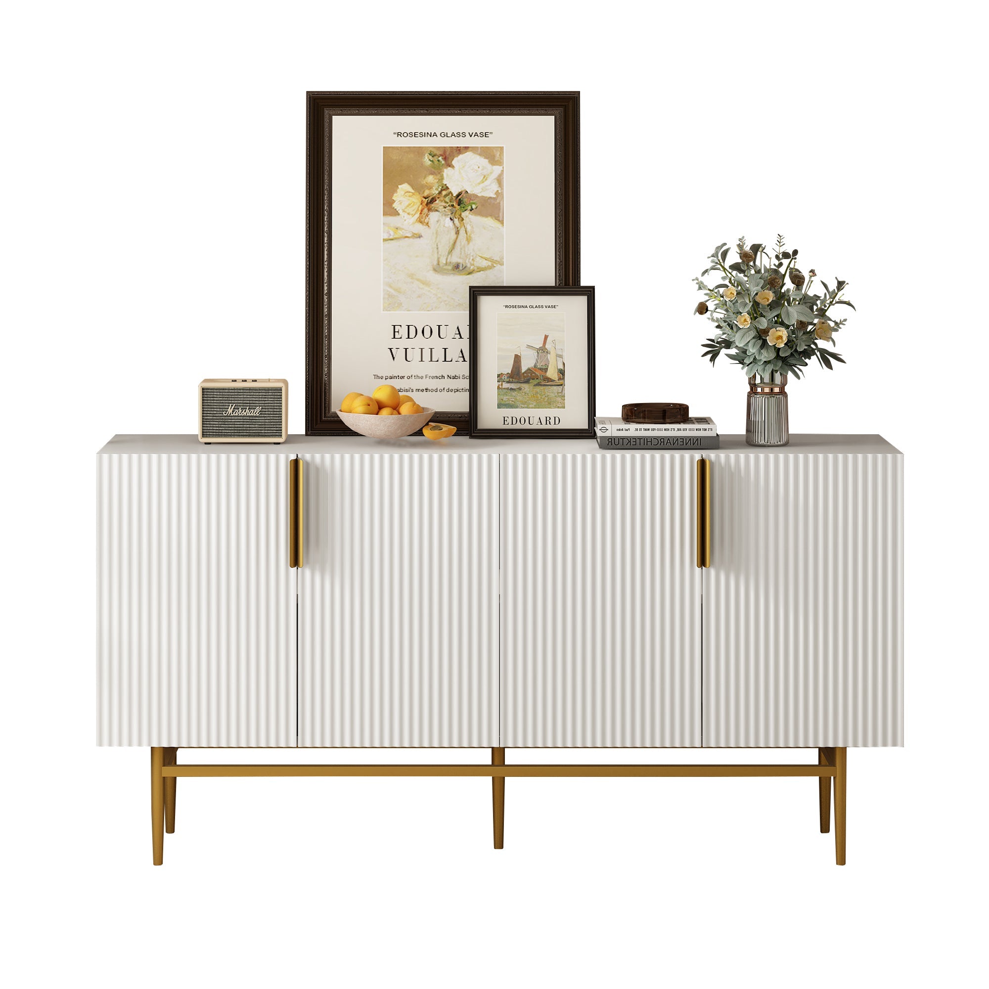 Logidon Dressoir Wit - Buffetkast met gouden handvat, 4 deuren