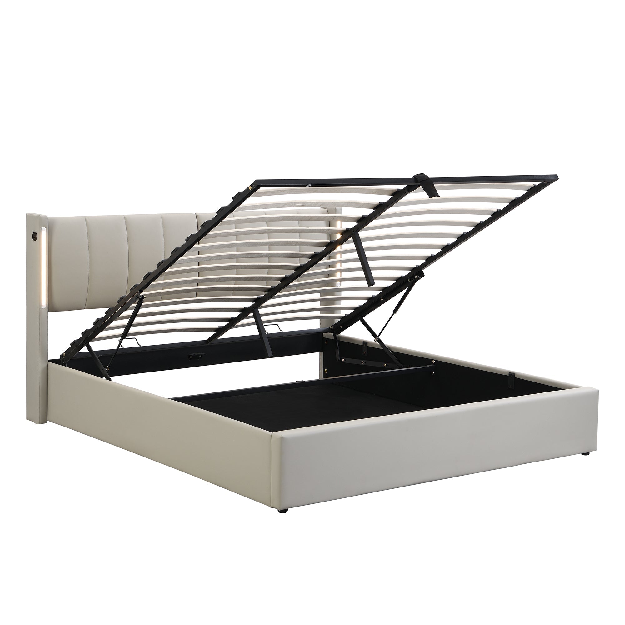 Logidon LED gestoffeerd bed 180x200 cm grijs verstelbaar hoofdbord USB