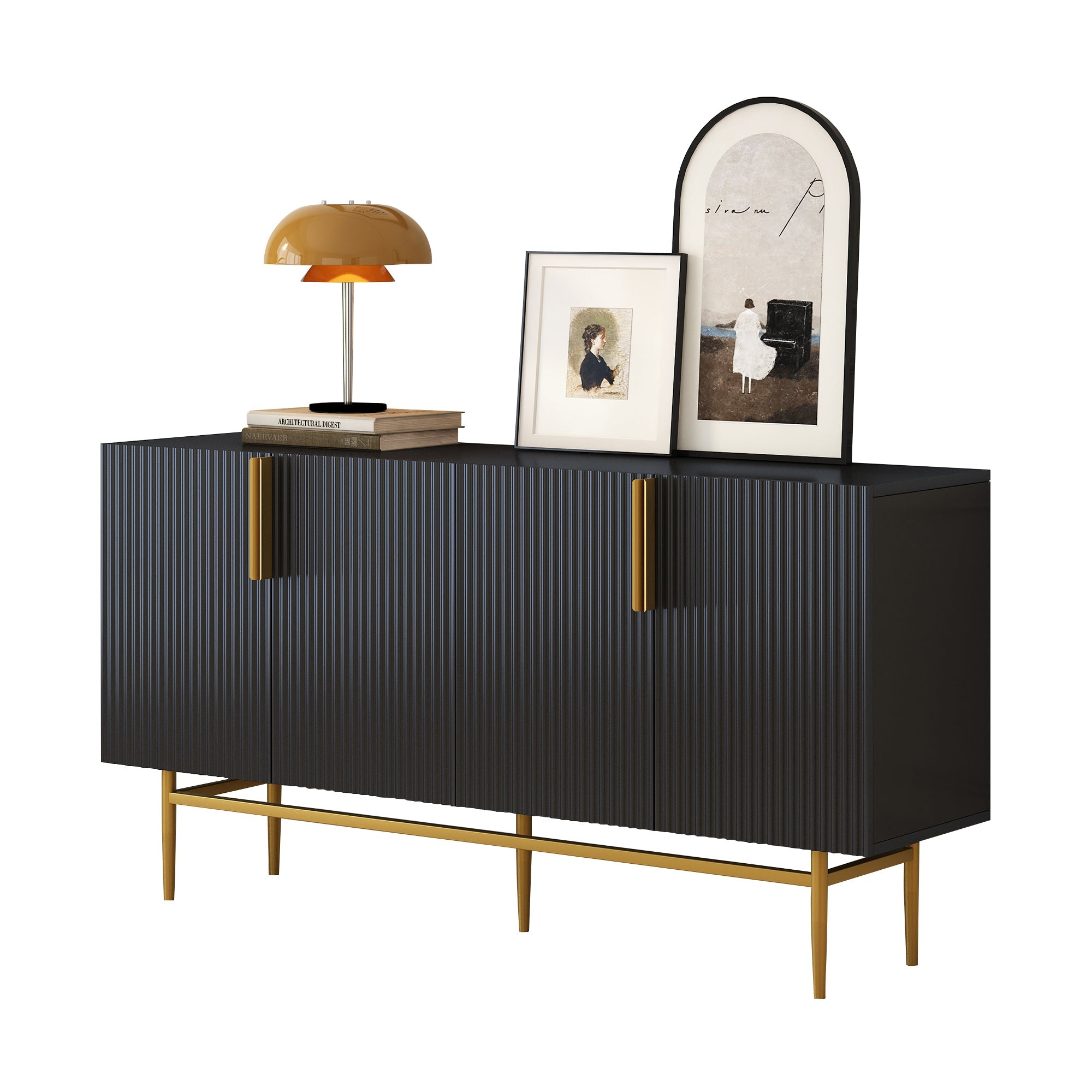 Logidon Modern Dressoir Zwart Gouden Handgrepen 152,5x40,5x80 cm