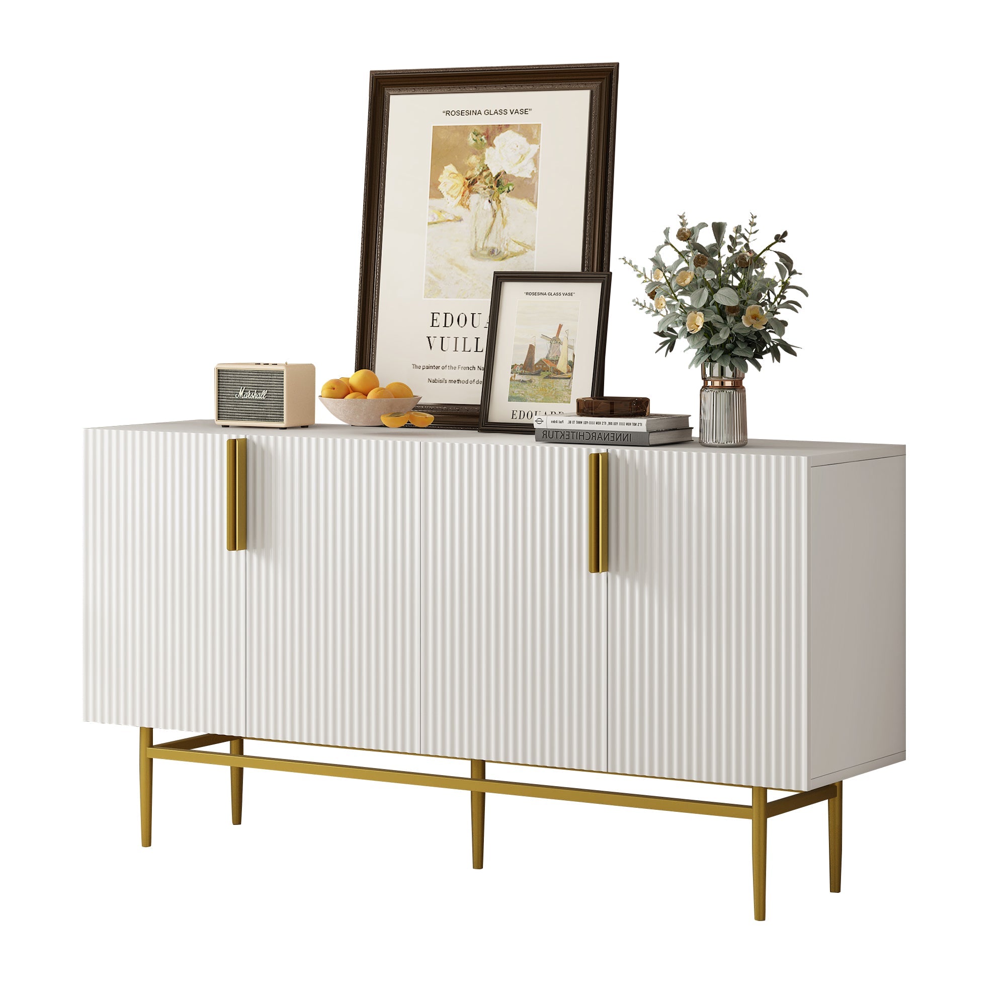 Logidon Dressoir Wit - Buffetkast met gouden handvat, 4 deuren