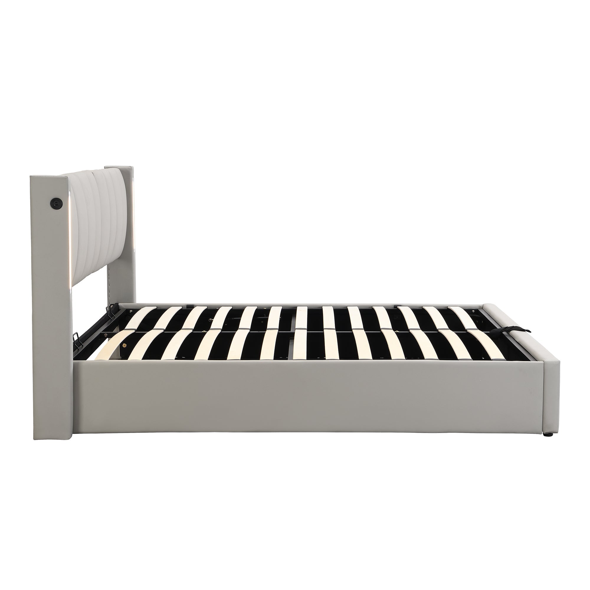 Logidon Binaural LED Upholstered Bed 160x200 Gray With Storage Space