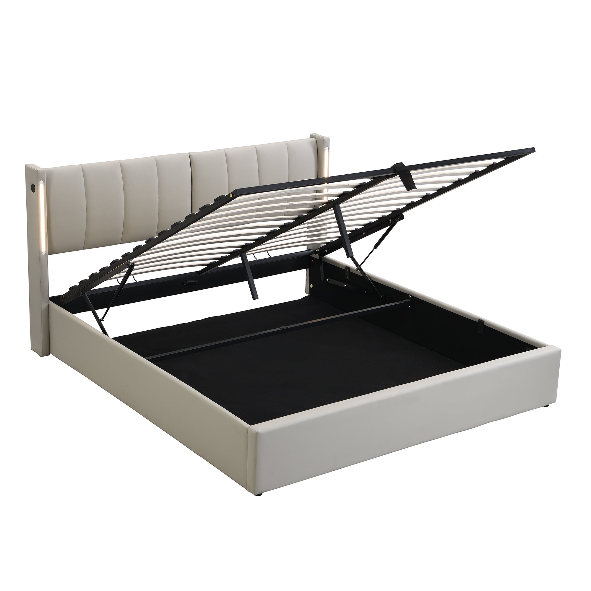 Logidon Binaural LED Upholstered Bed 160x200 Gray With Storage Space