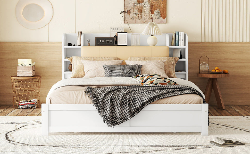 Logidon 180x200 cm plat bed met opklapbaar hoofdbord opbergruimte wit