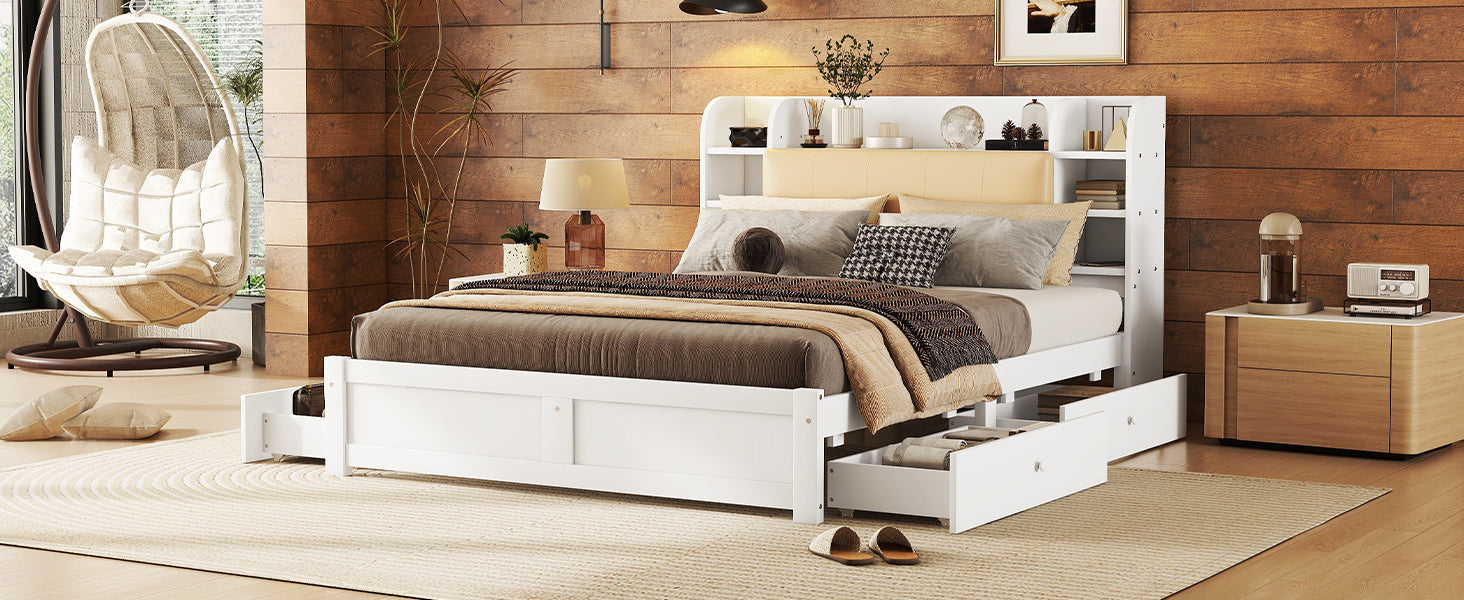 Logidon bed 160x200 wit met opklapbaar hoofdeinde en vier lades