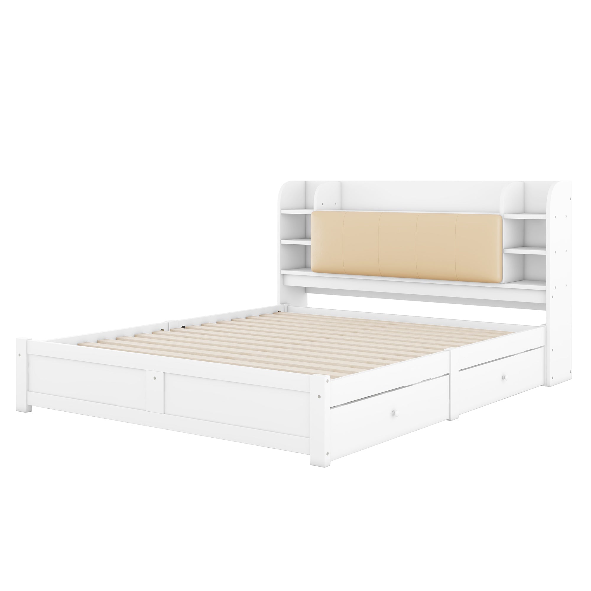 Logidon 180x200 cm plat bed met opklapbaar hoofdbord opbergruimte wit