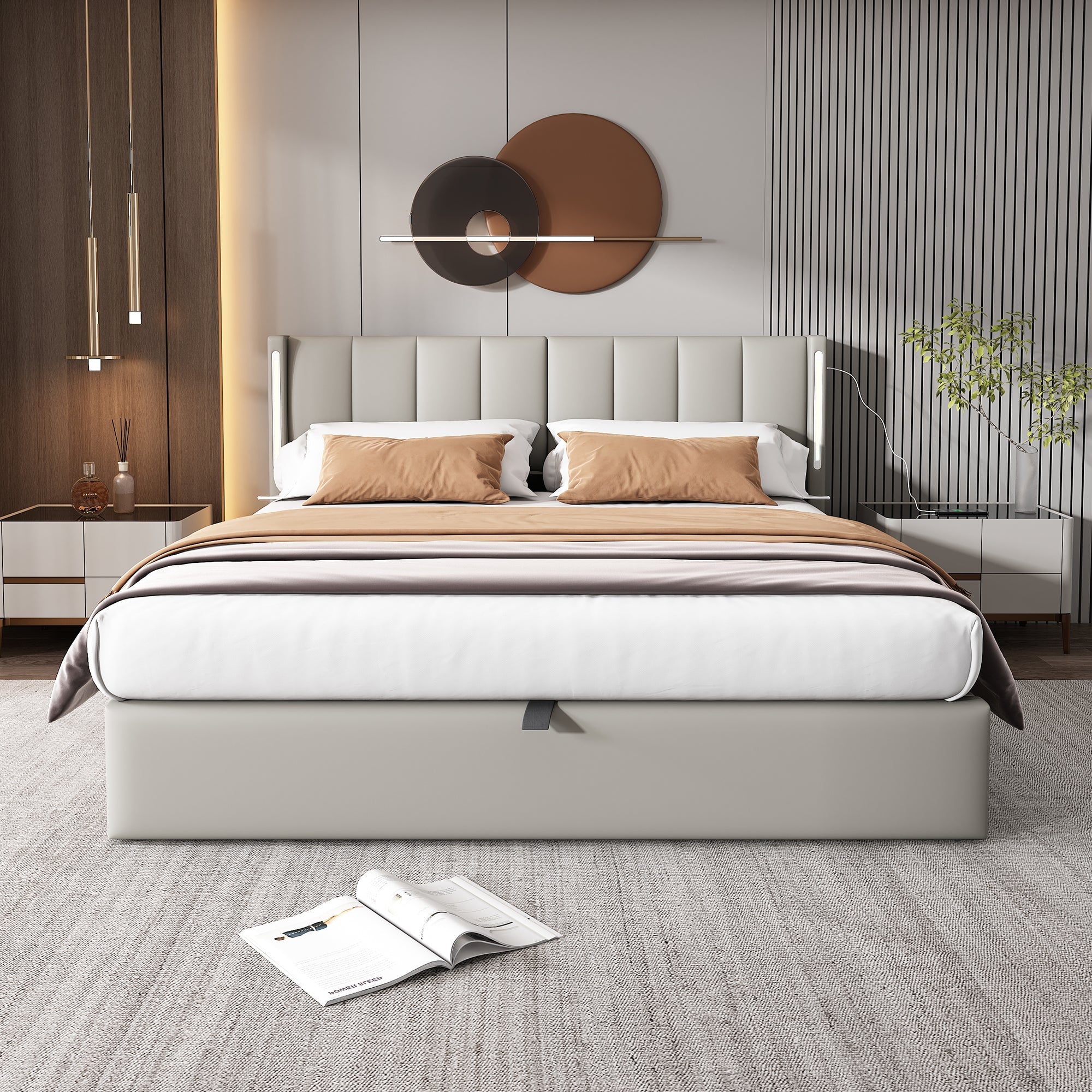 Logidon gestoffeerd bed 140x200 grijs met LED USB opbergruimte