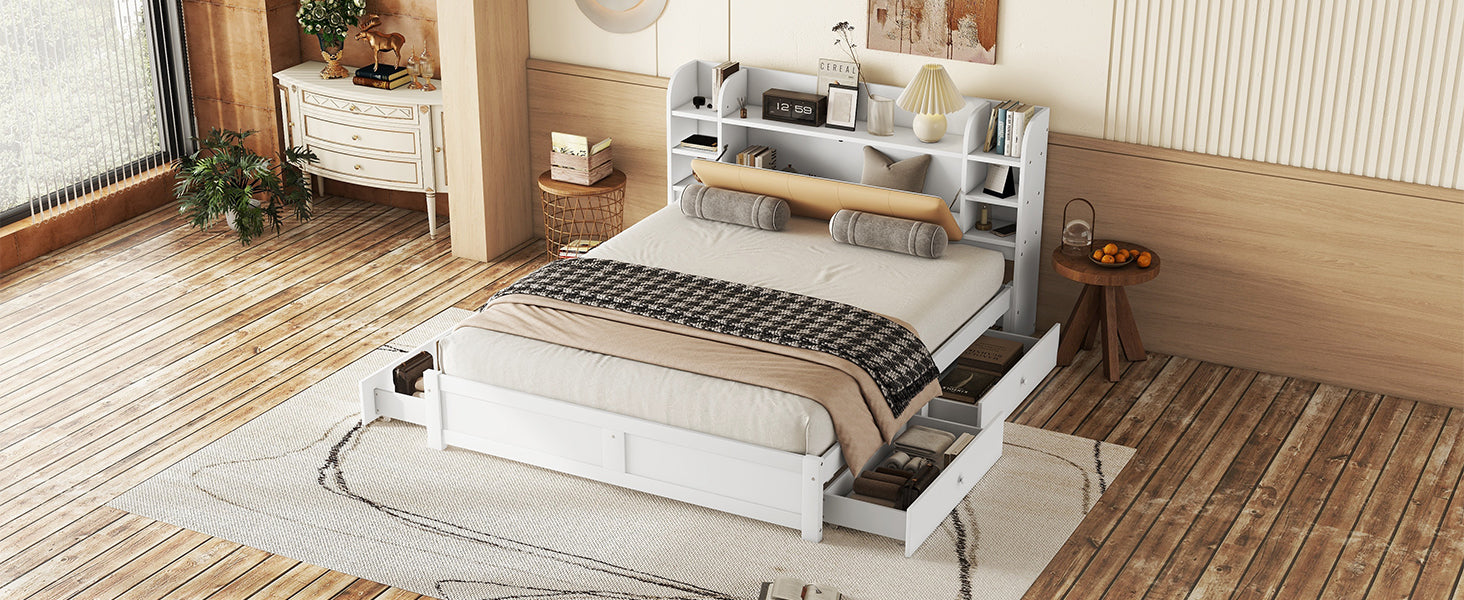 Logidon 180x200 cm plat bed met opklapbaar hoofdbord opbergruimte wit