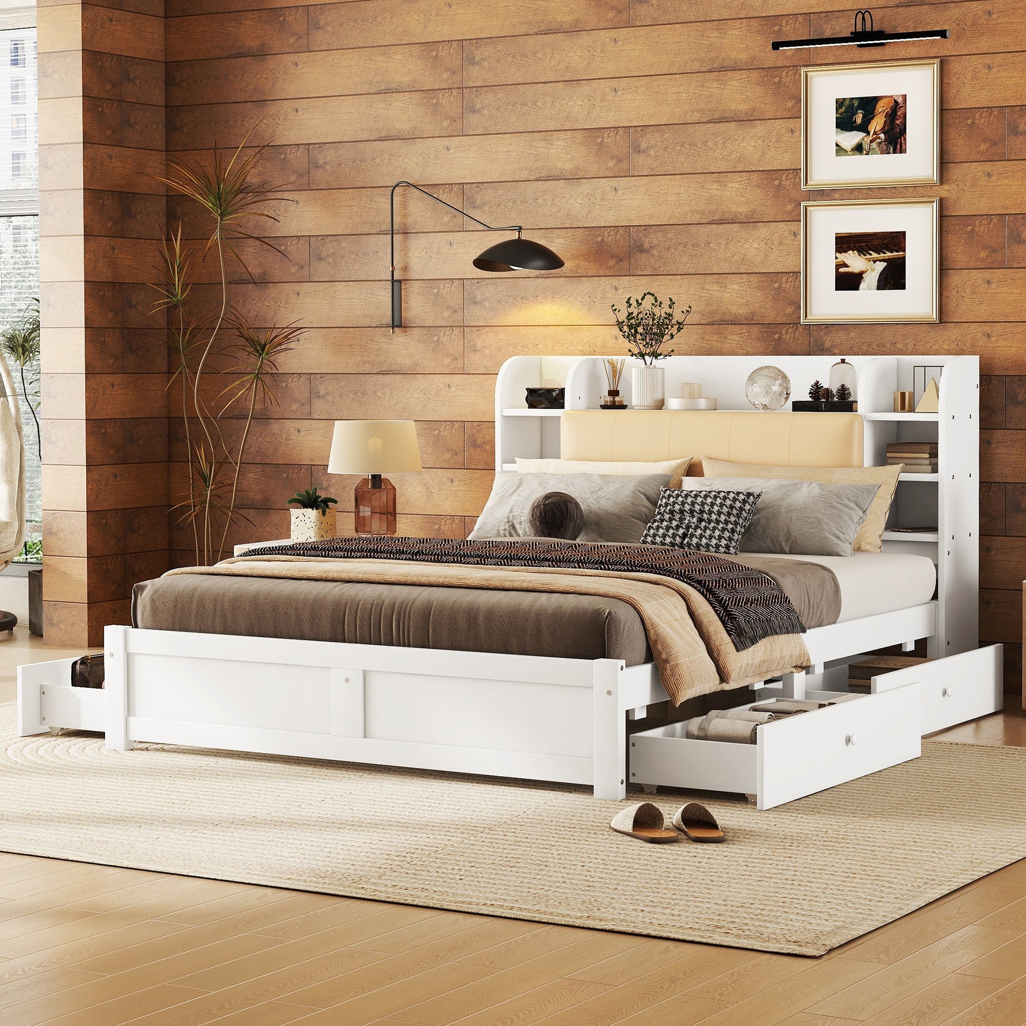Logidon bed 160x200 wit met opklapbaar hoofdeinde en vier lades