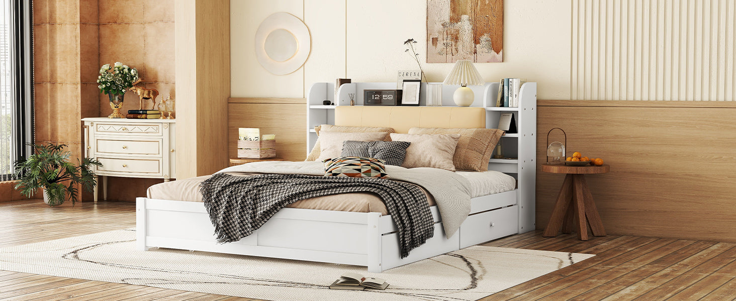 Logidon 180x200 cm plat bed met opklapbaar hoofdbord opbergruimte wit