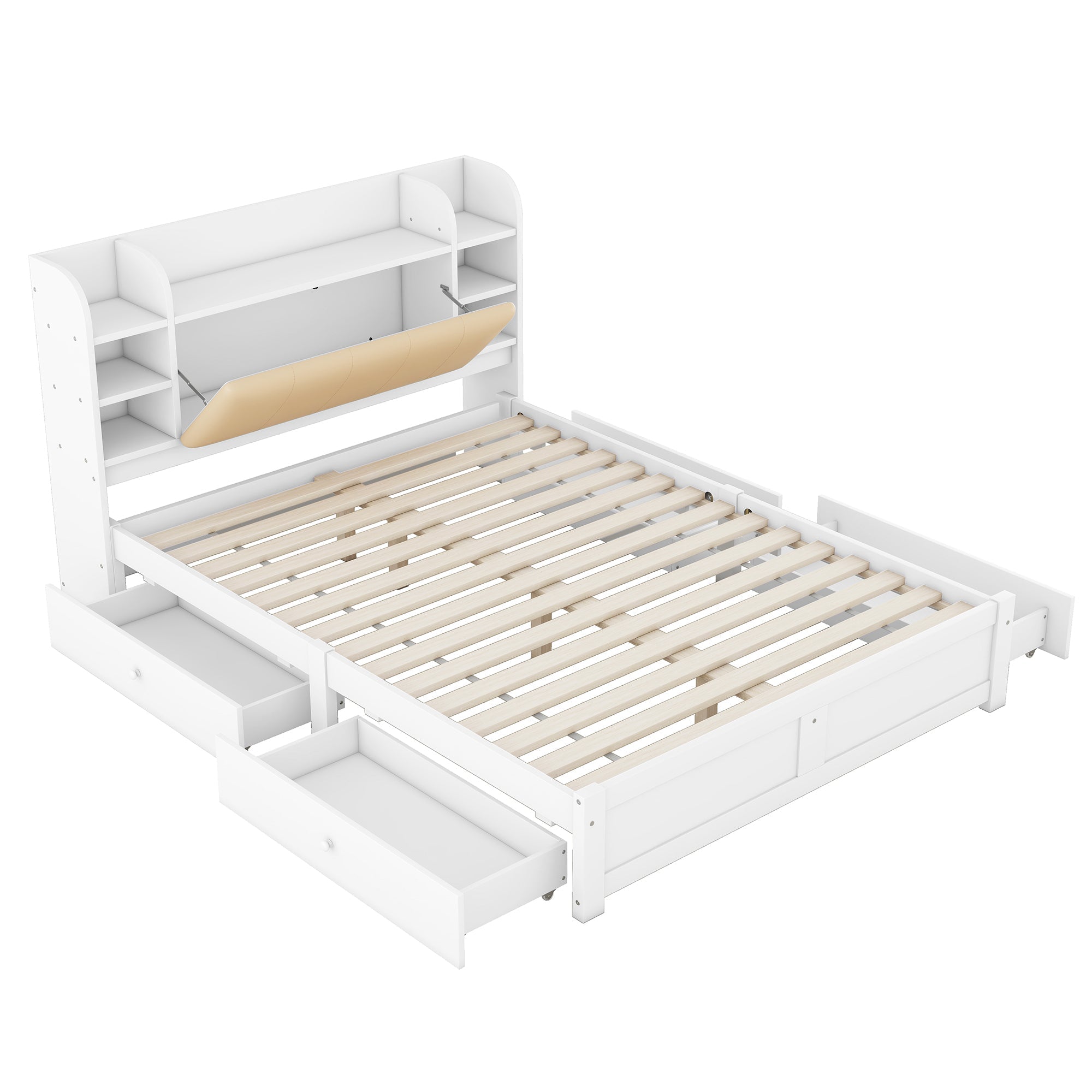 Logidon bed 160x200 wit met opklapbaar hoofdeinde en vier lades