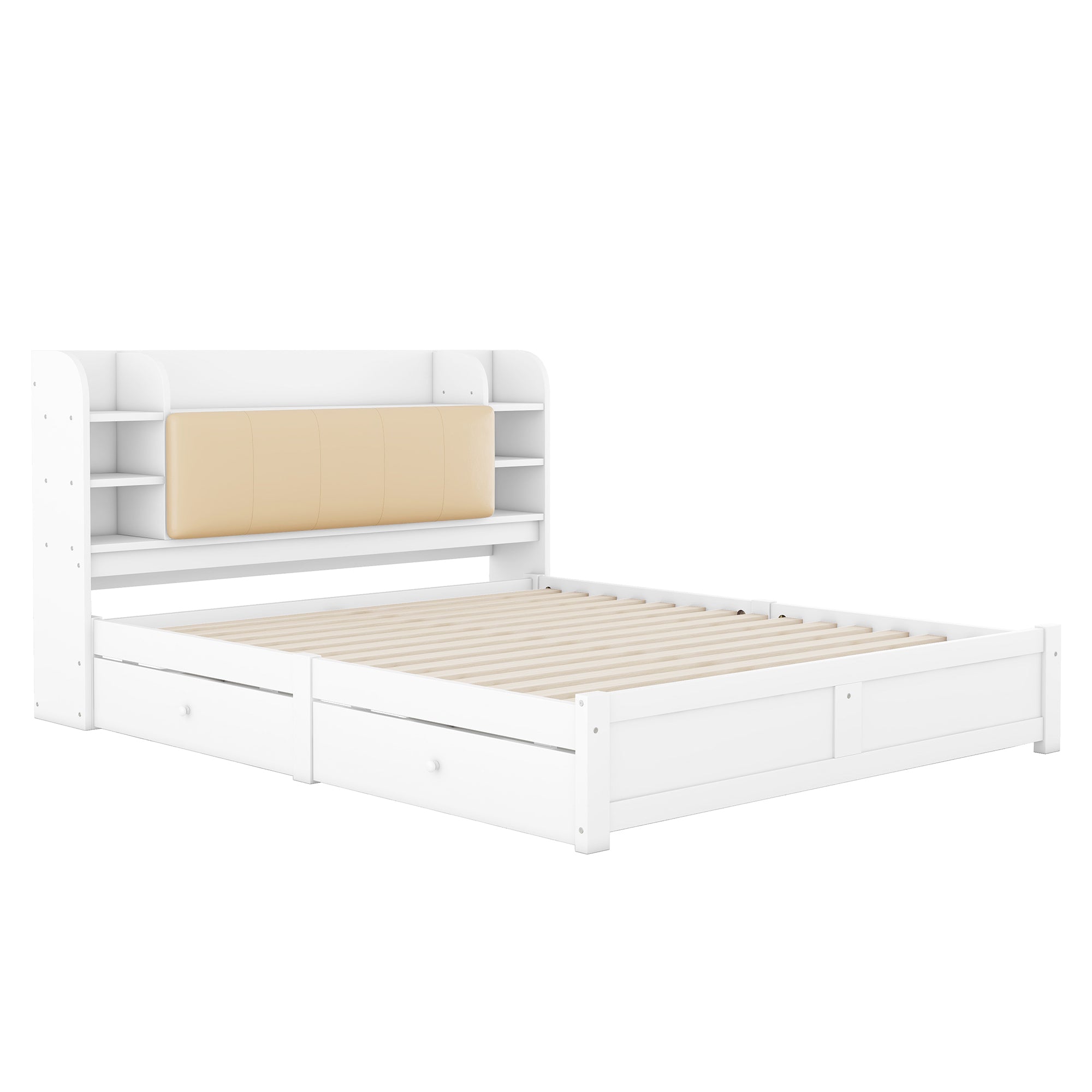Logidon 180x200 cm plat bed met opklapbaar hoofdbord opbergruimte wit