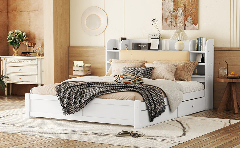 Logidon 180x200 cm plat bed met opklapbaar hoofdbord opbergruimte wit
