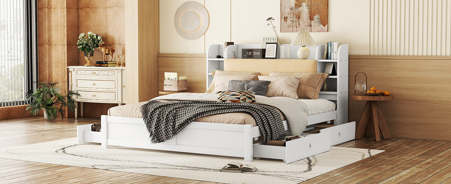 Logidon 180x200 cm plat bed met opklapbaar hoofdbord opbergruimte wit