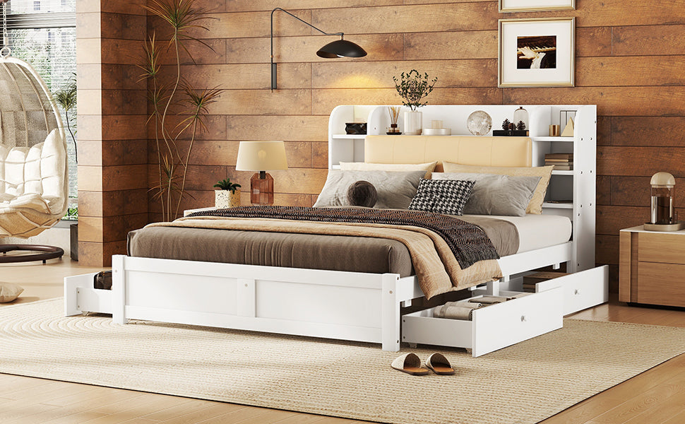 Logidon bed 160x200 wit met opklapbaar hoofdeinde en vier lades