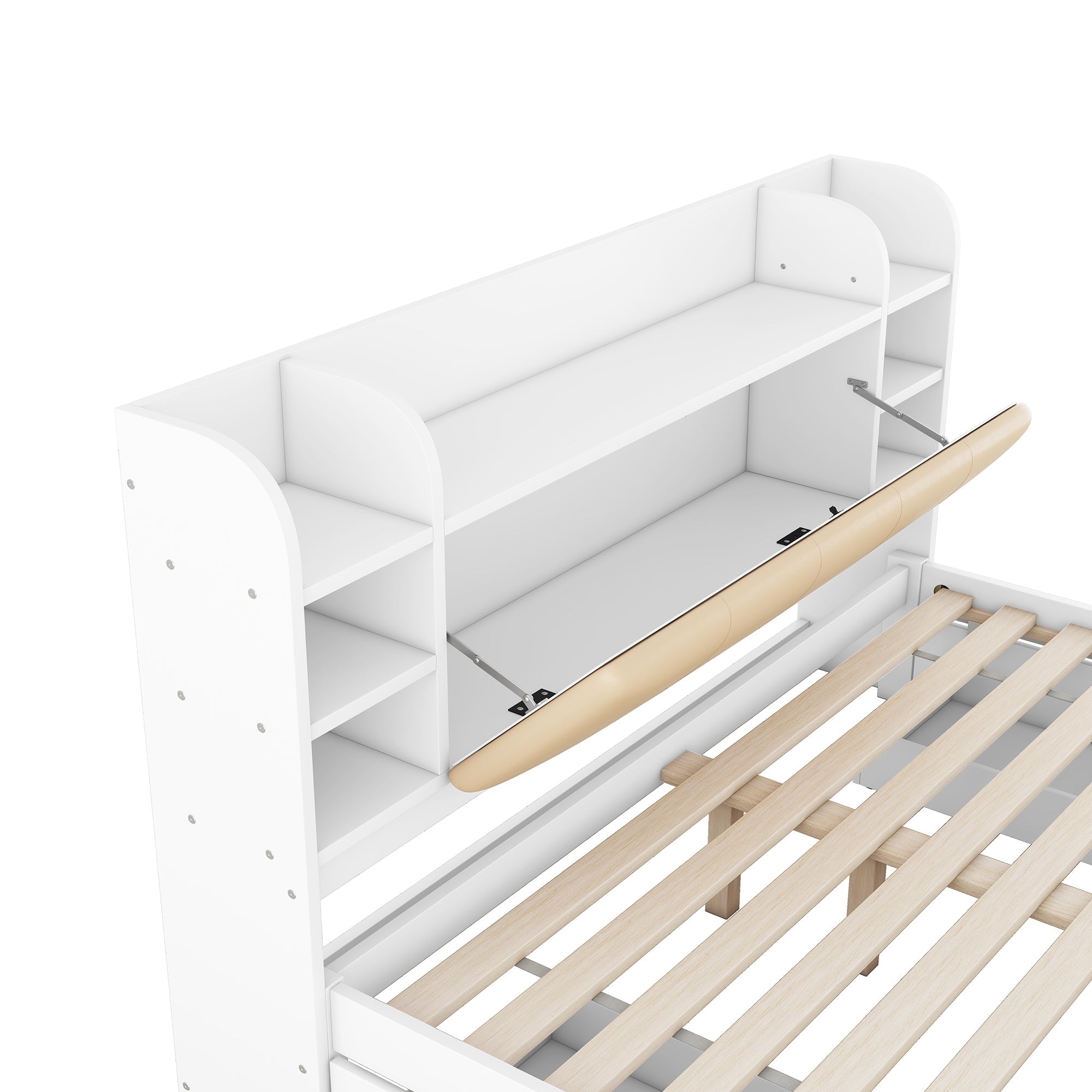 Logidon 180x200 cm plat bed met opklapbaar hoofdbord opbergruimte wit