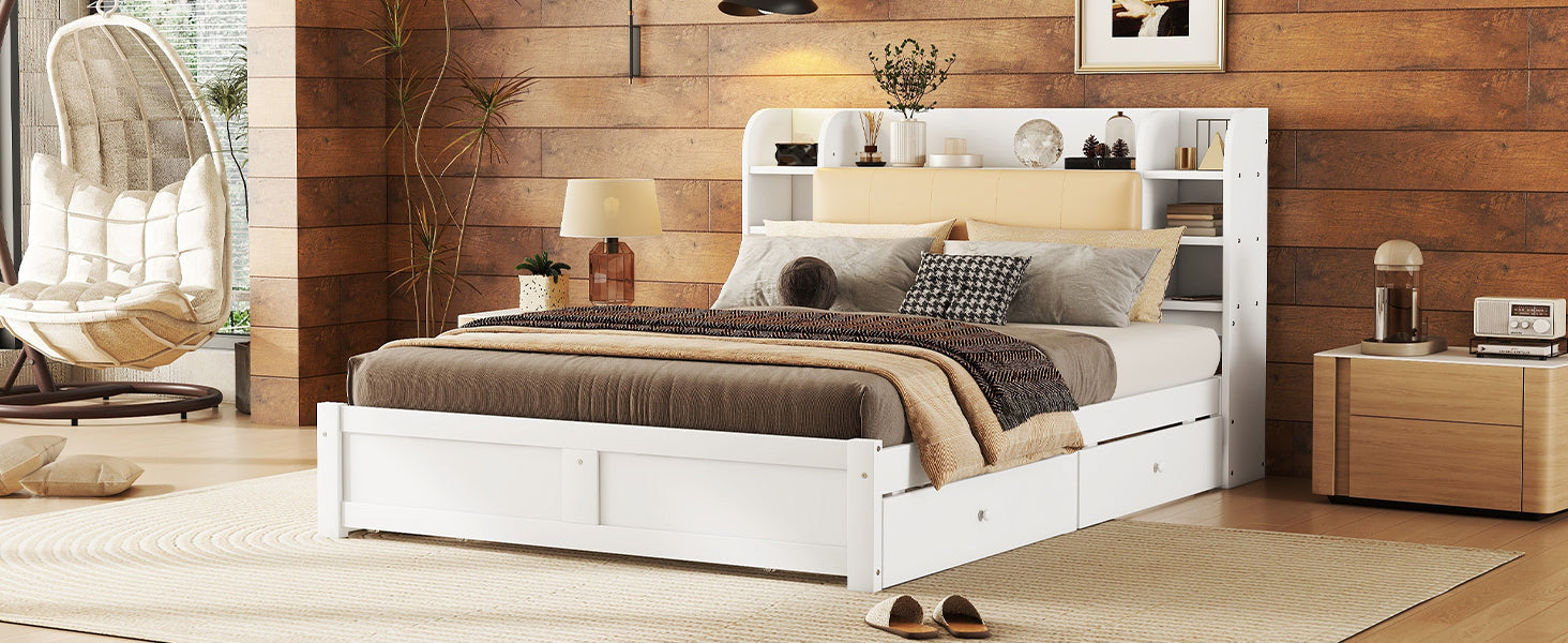 Logidon bed 160x200 wit met opklapbaar hoofdeinde en vier lades