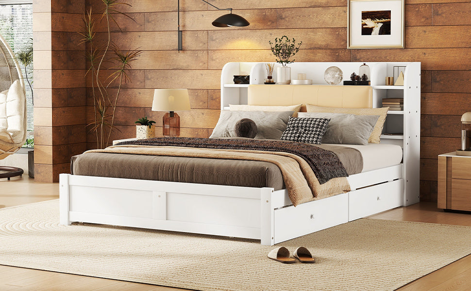 Logidon bed 160x200 wit met opklapbaar hoofdeinde en vier lades