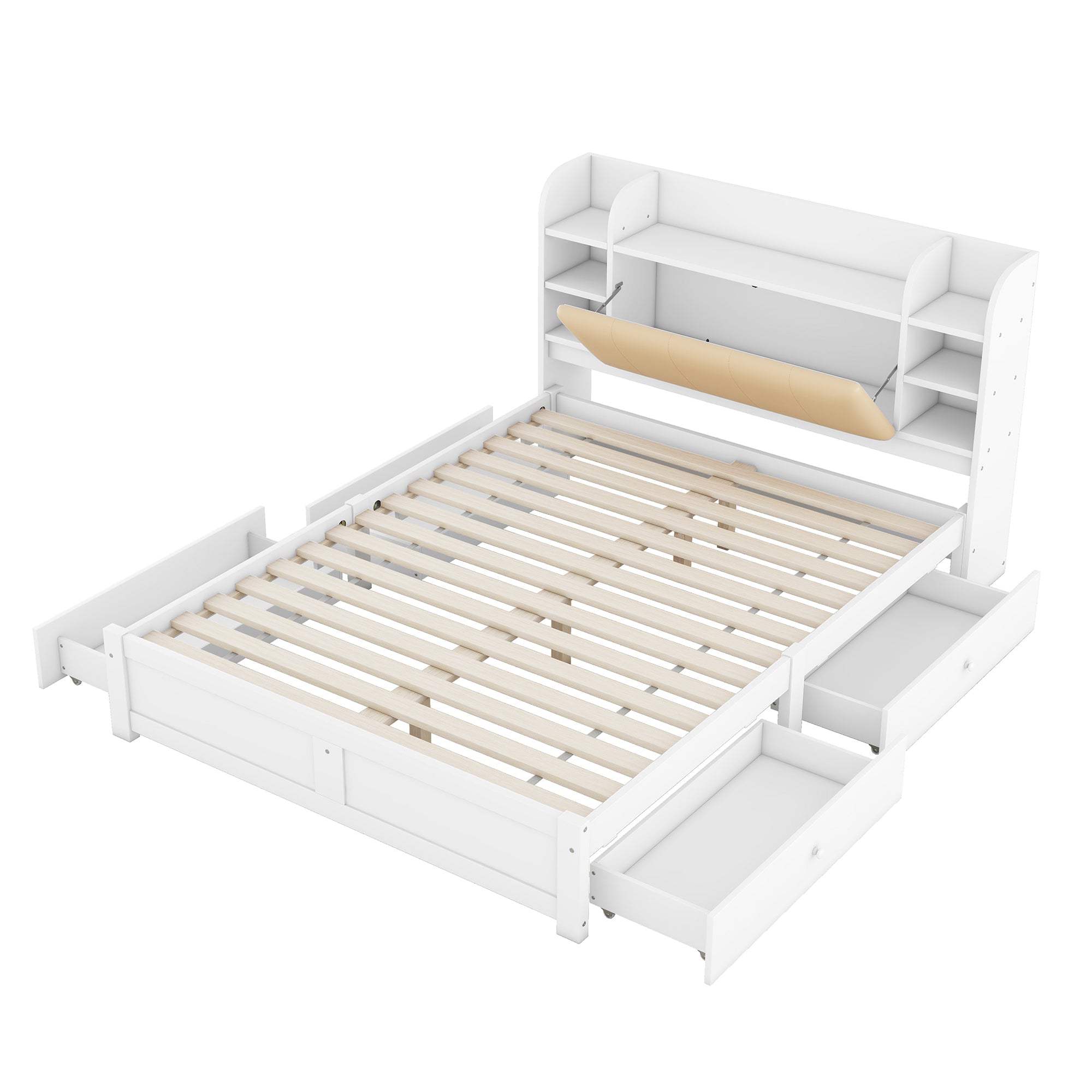 Logidon bed 160x200 wit met opklapbaar hoofdeinde en vier lades