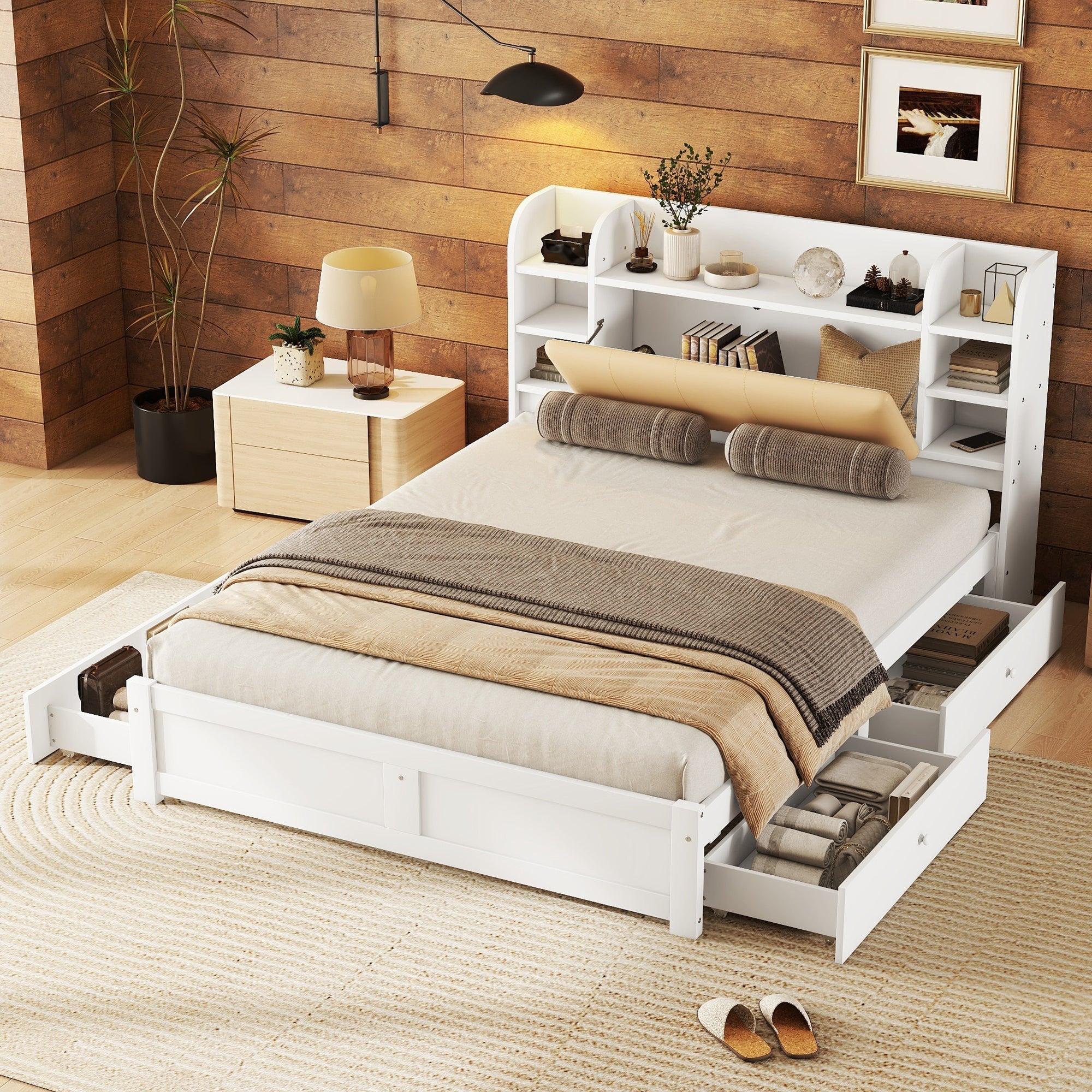 Logidon bed 160x200 wit met opklapbaar hoofdeinde en vier lades