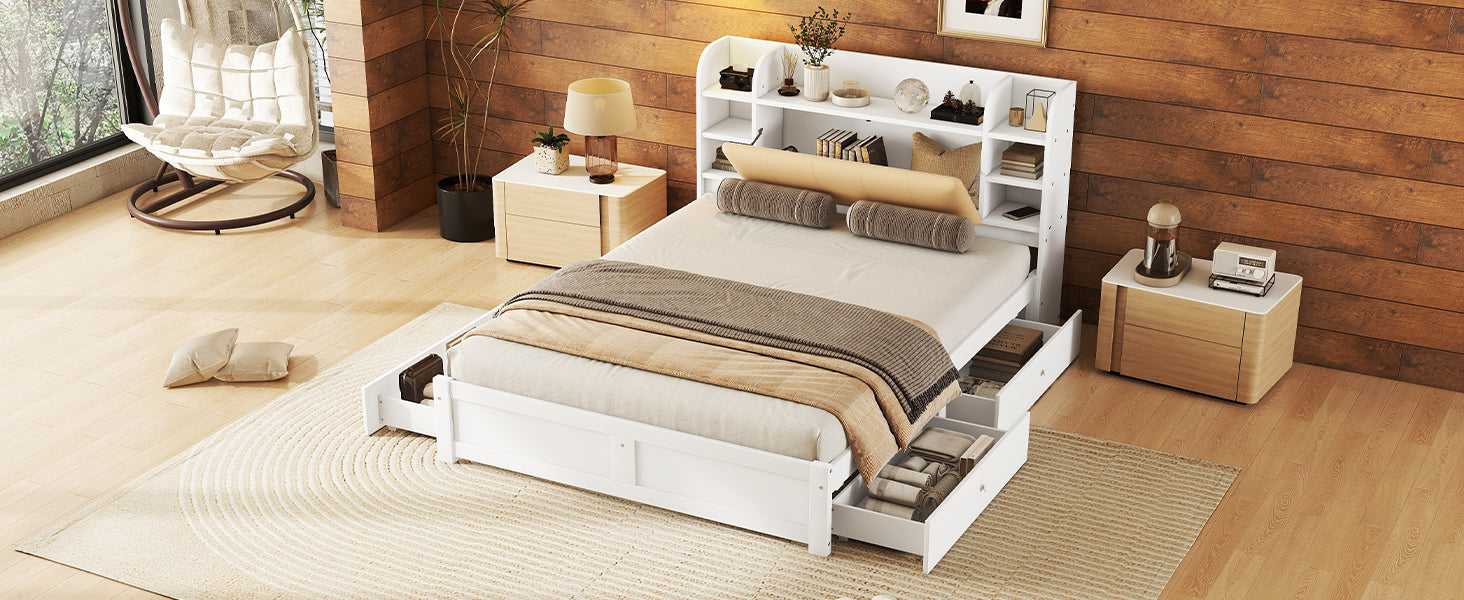 Logidon bed 160x200 wit met opklapbaar hoofdeinde en vier lades