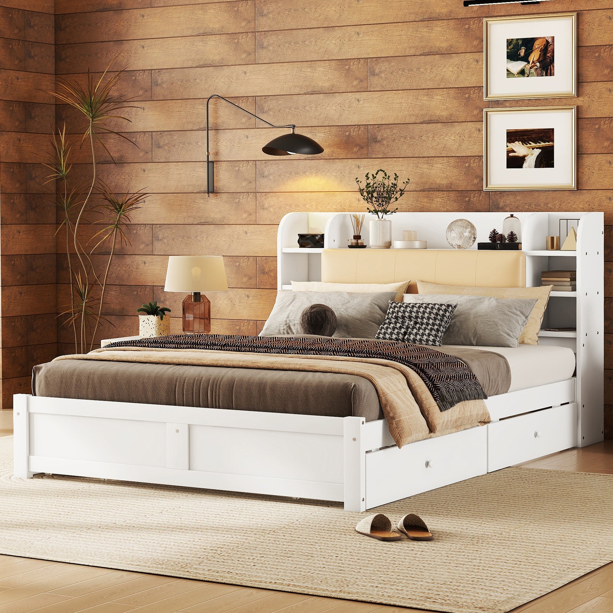 Logidon bed 160x200 wit met opklapbaar hoofdeinde en vier lades