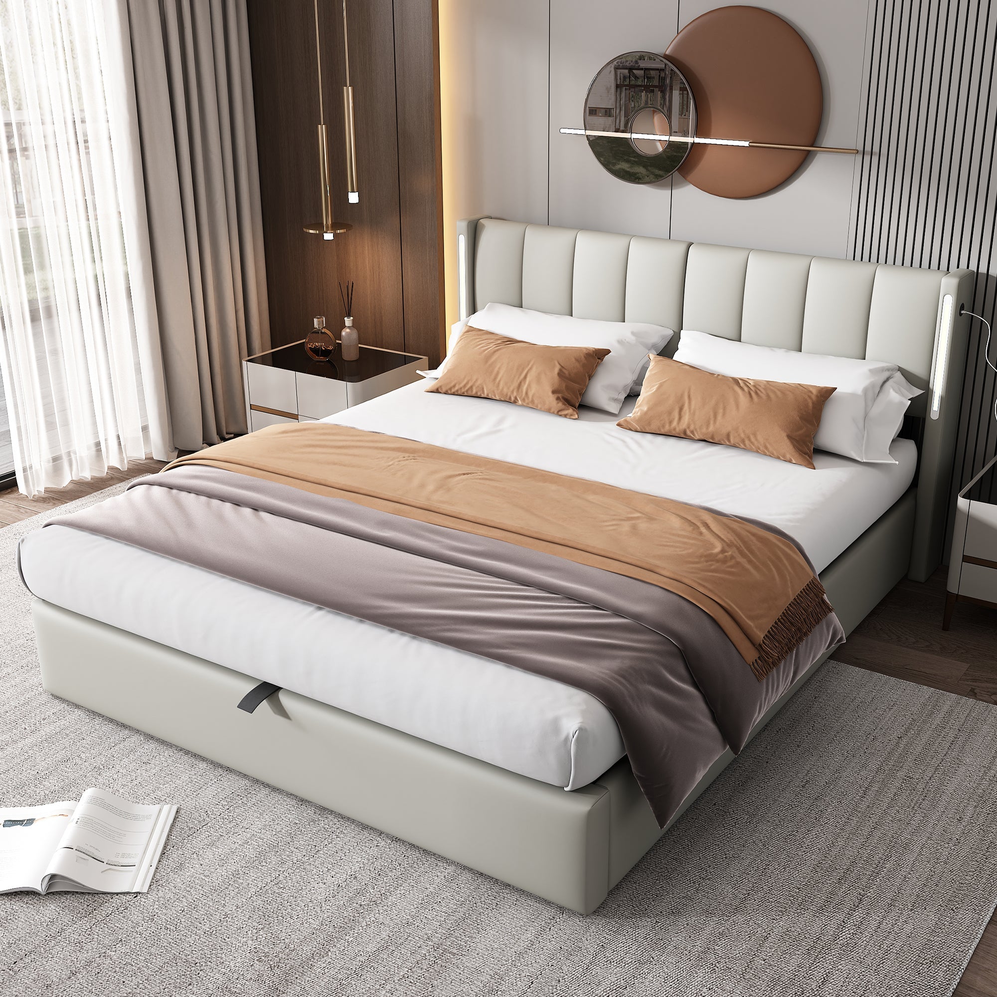 Logidon LED gestoffeerd bed 180x200 cm grijs verstelbaar hoofdbord USB