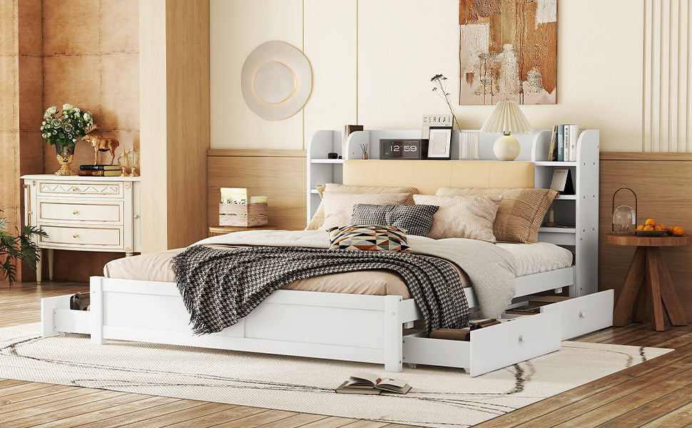 Logidon 180x200 cm plat bed met opklapbaar hoofdbord opbergruimte wit