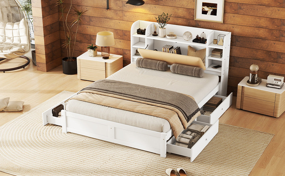 Logidon bed 160x200 wit met opklapbaar hoofdeinde en vier lades