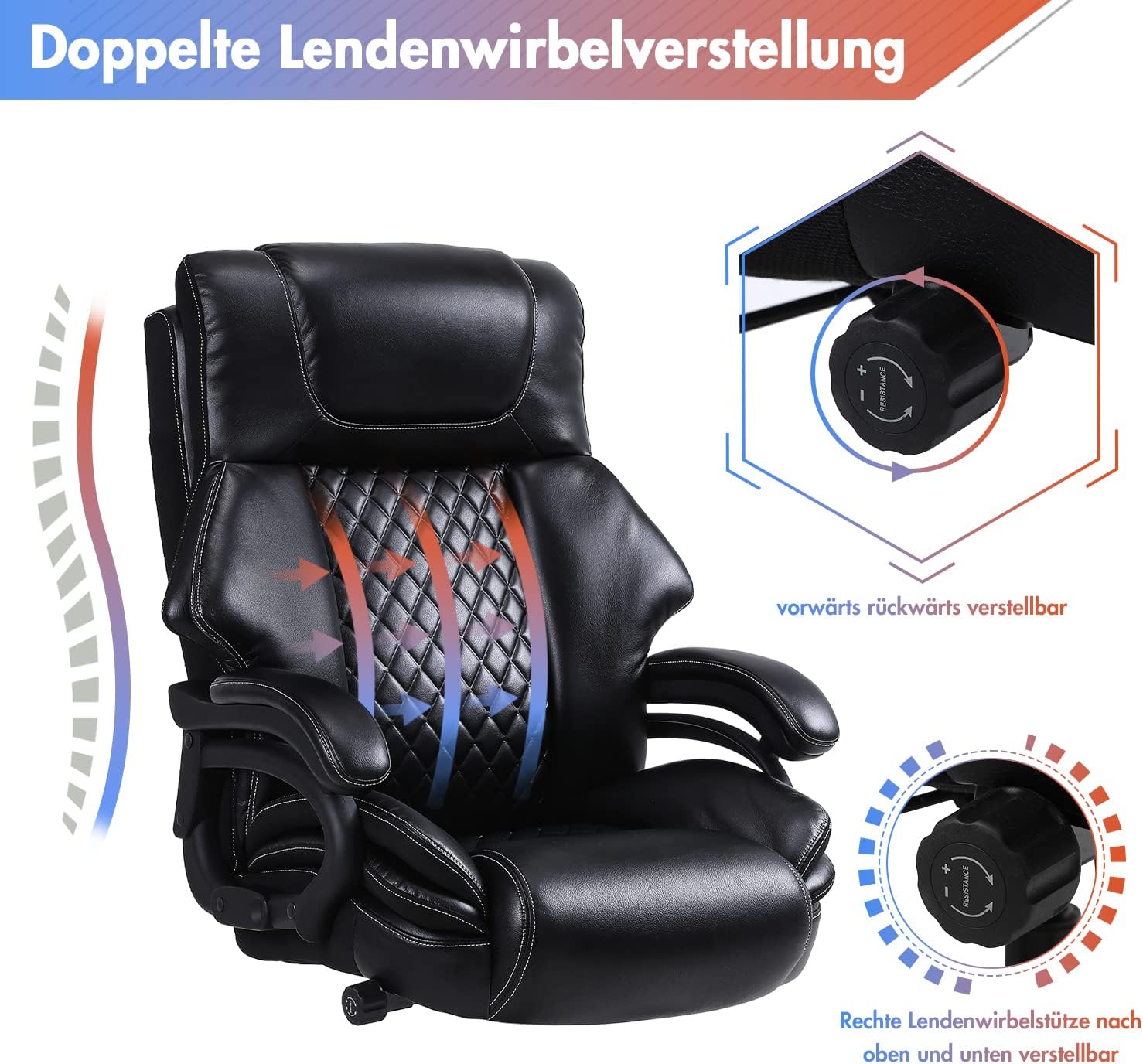 Logidon bureaustoel leer 200 kg draagvermogen, verstelbare lendensteun