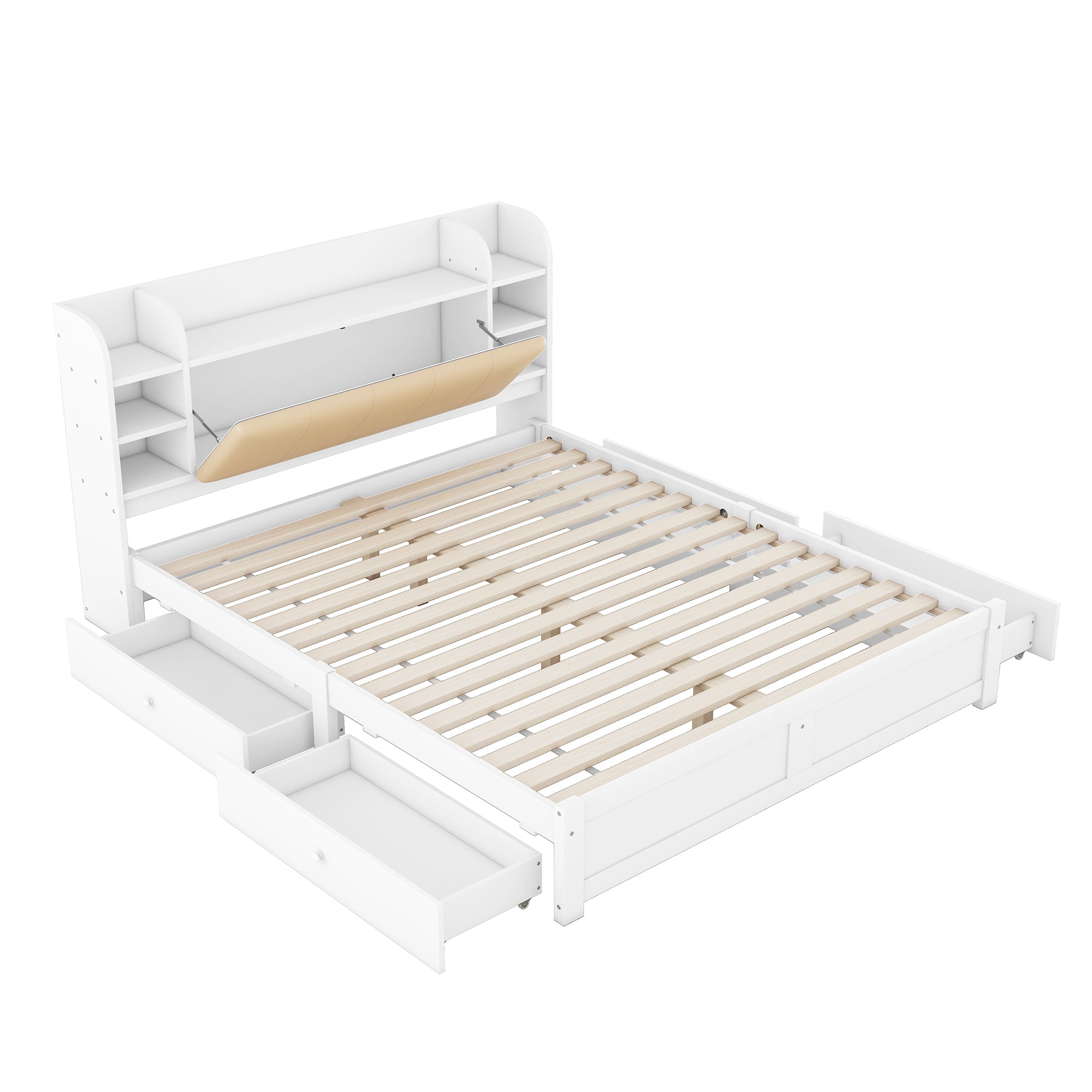 Logidon 180x200 cm plat bed met opklapbaar hoofdbord opbergruimte wit