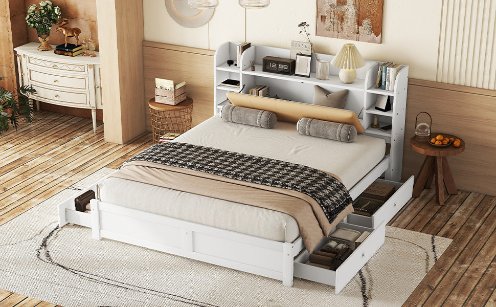 Logidon 180x200 cm plat bed met opklapbaar hoofdbord opbergruimte wit