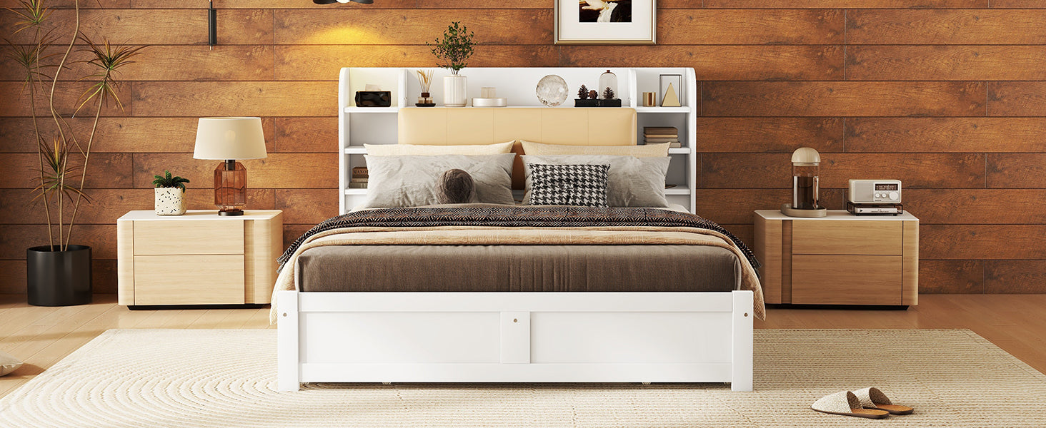 Logidon bed 160x200 wit met opklapbaar hoofdeinde en vier lades