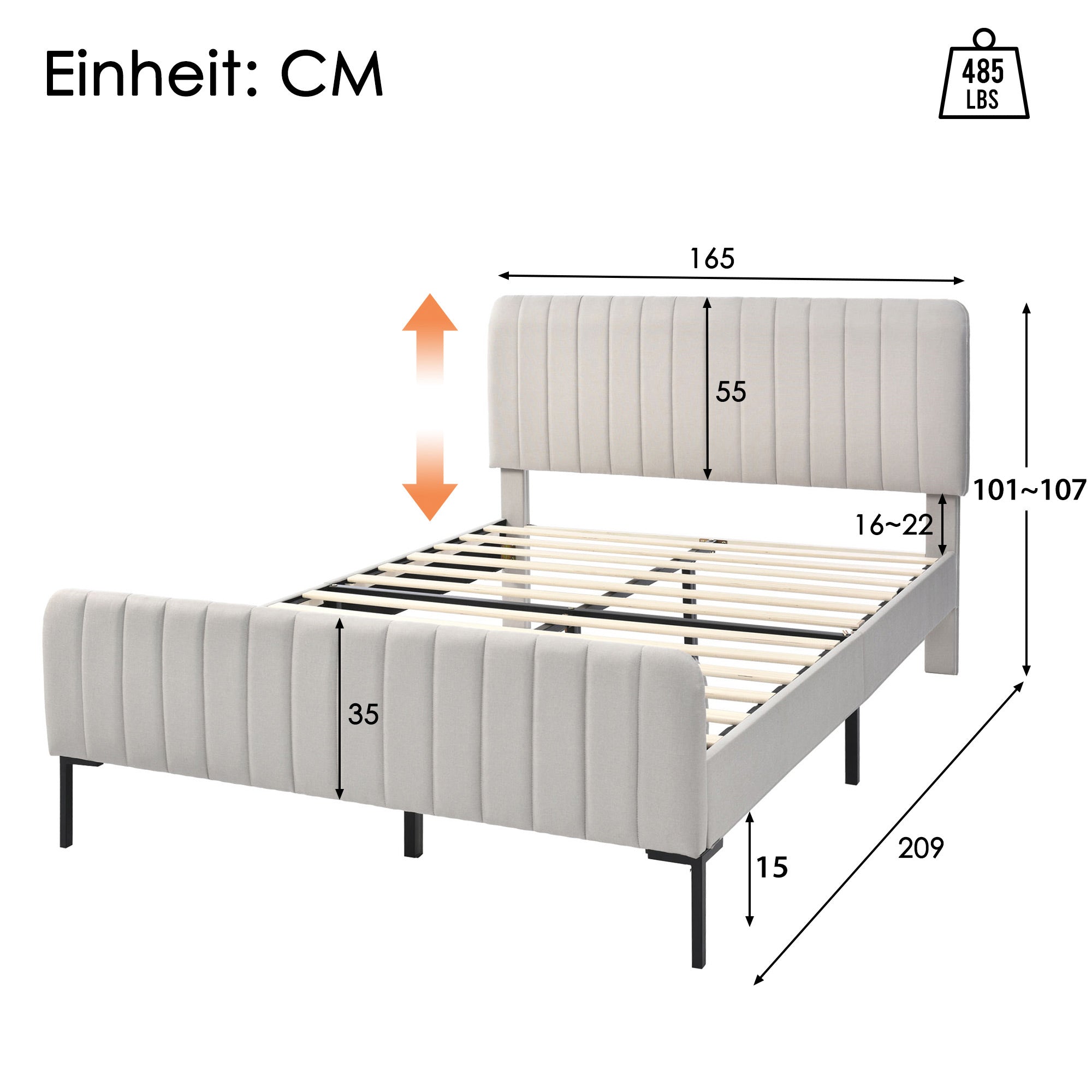 Logidon gestoffeerd bed 160x200 grijsbeige verstelbaar hoofdeinde