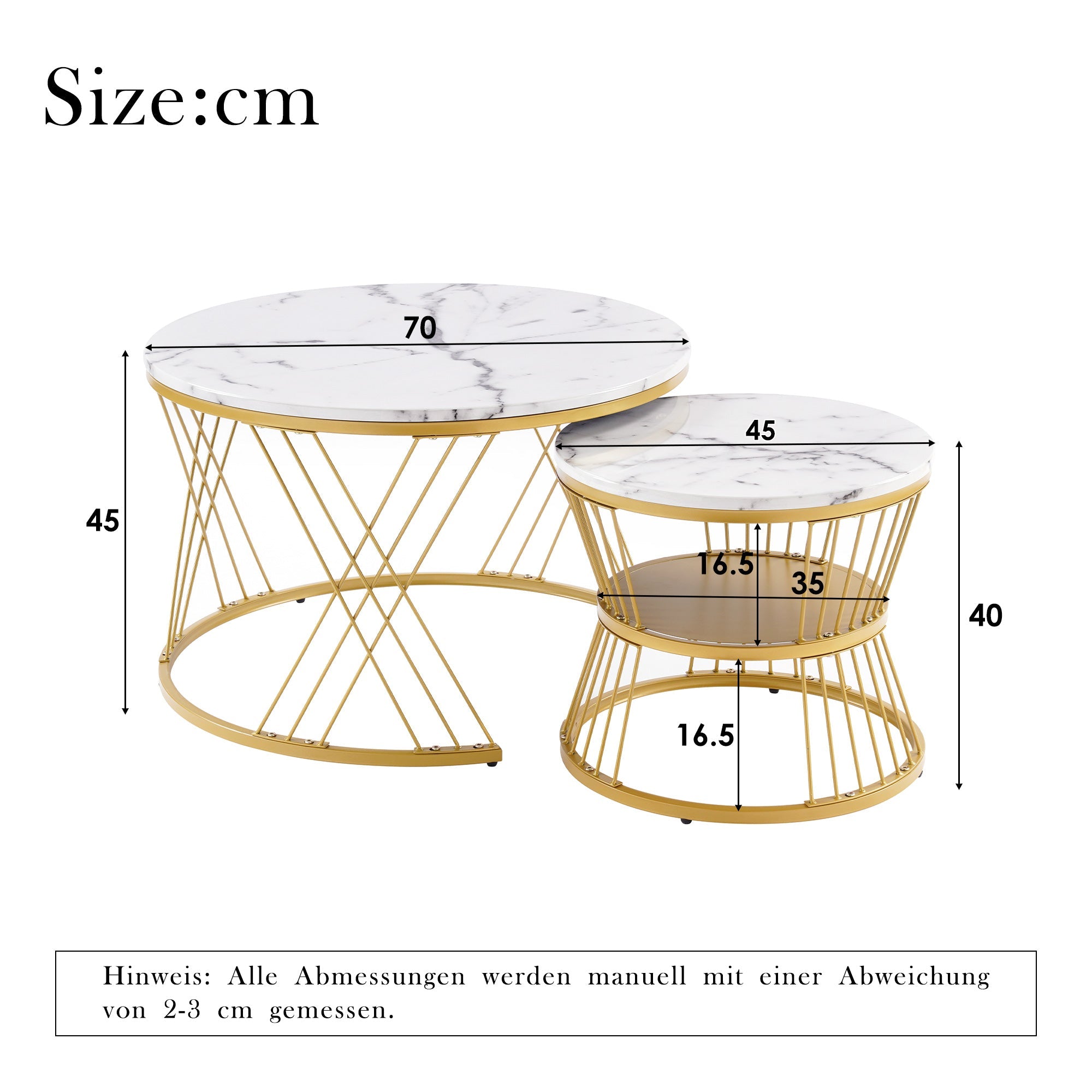 Logidon ronde salontafels wit marmer fineer gouden frame nesting