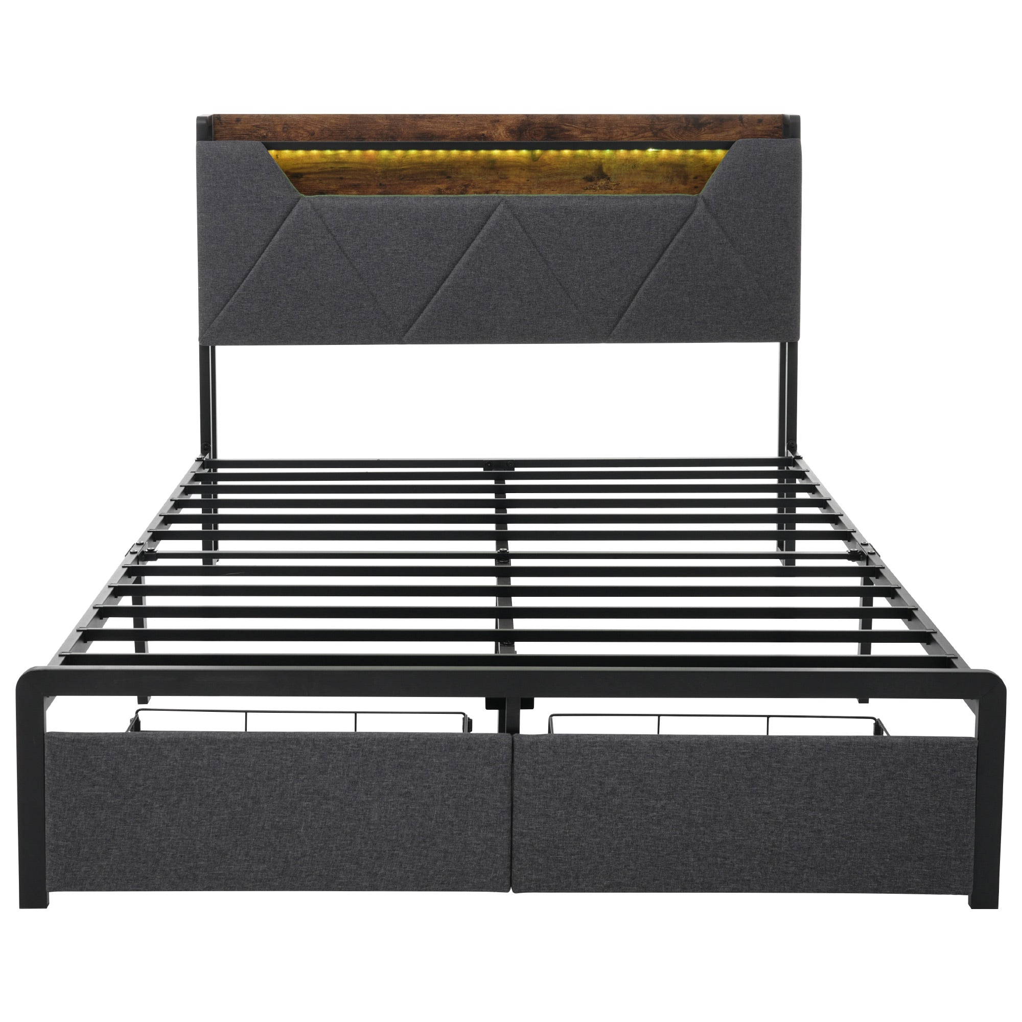 Logidon gestoffeerd bed 140x200 USB C oplaadfunctie lades hoofdbord grijs