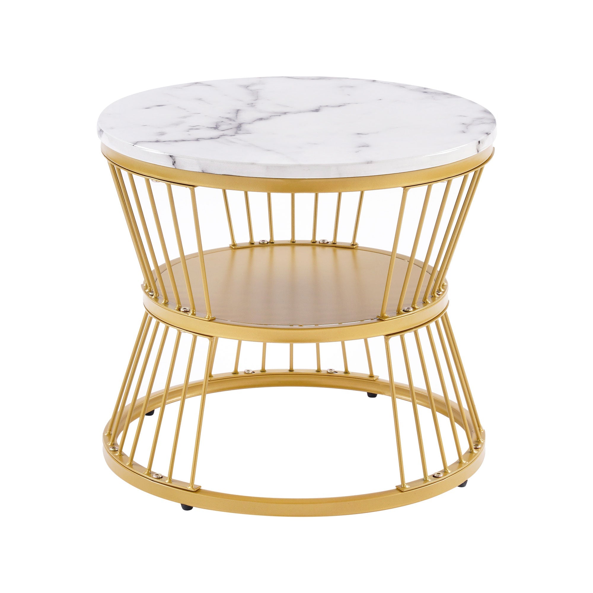 Logidon ronde salontafels wit marmer fineer gouden frame nesting