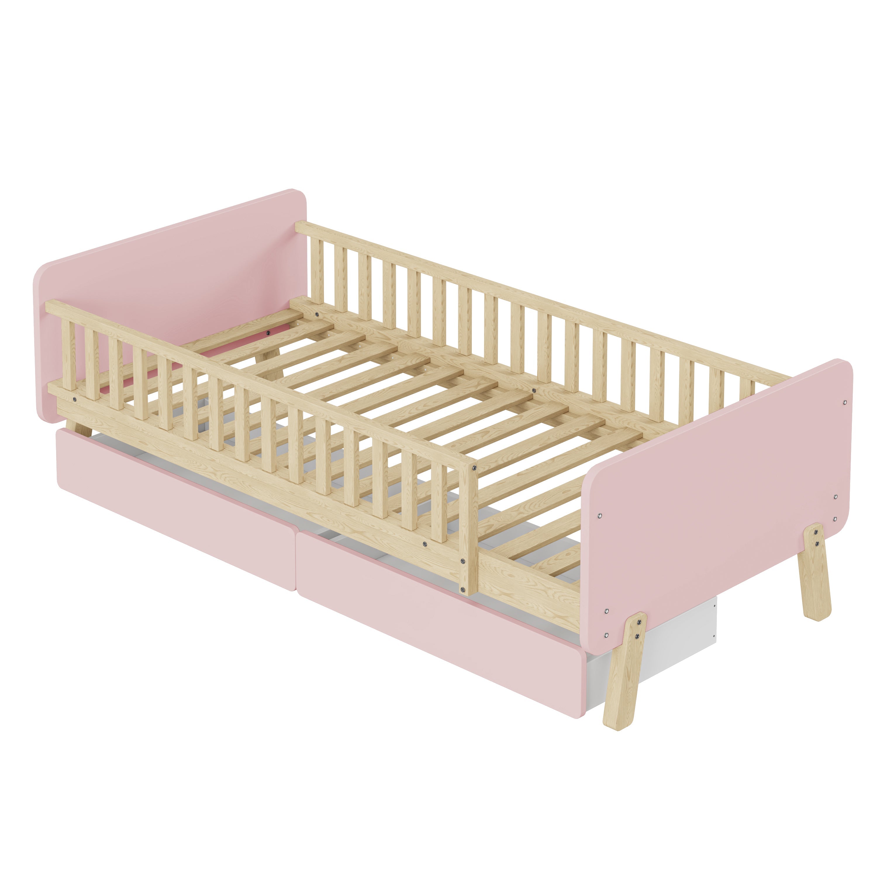Logidon kinderbed 90x190 roze met 2 lades massief houten lattenbodem