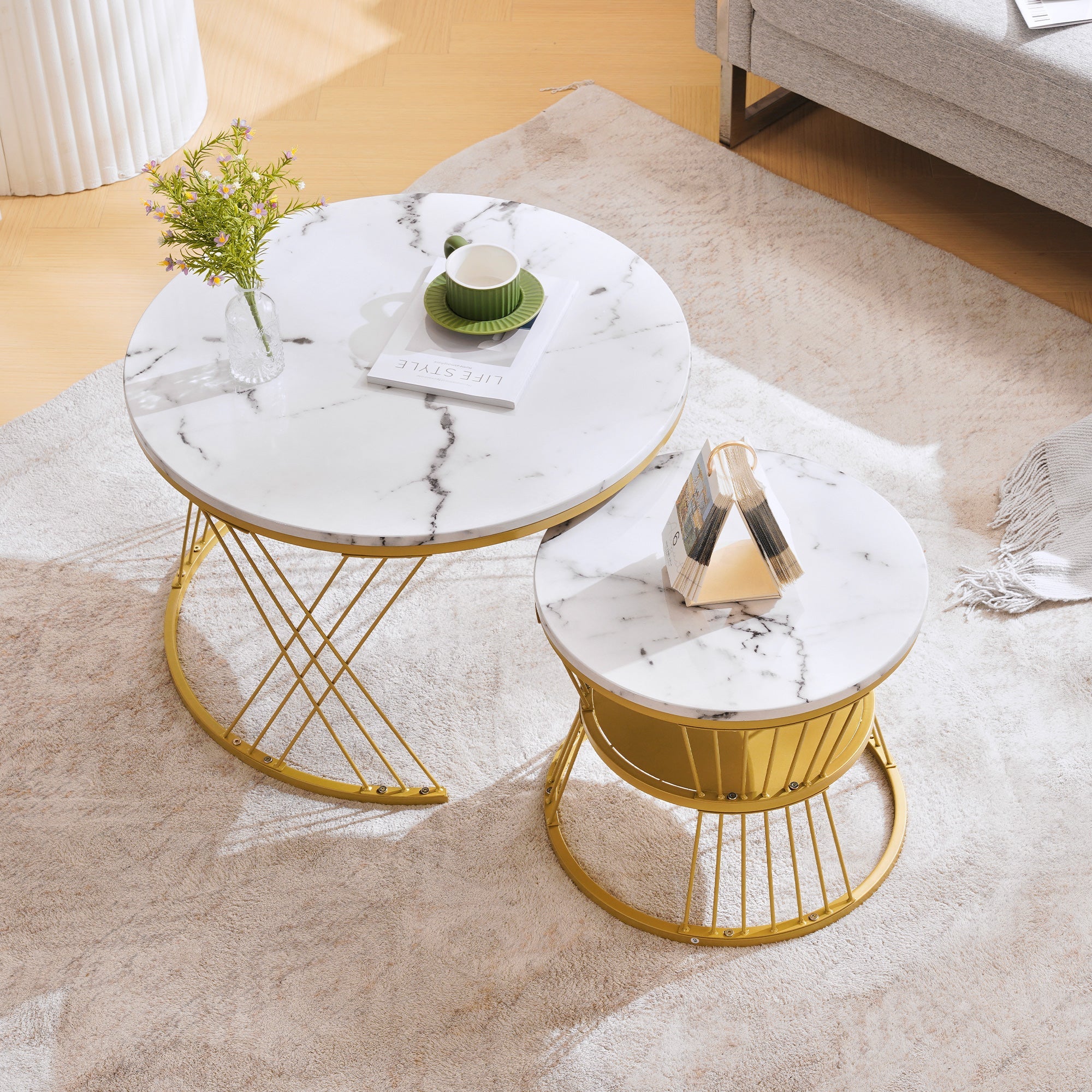 Logidon moderne bijzettafels set goud marmer fineer