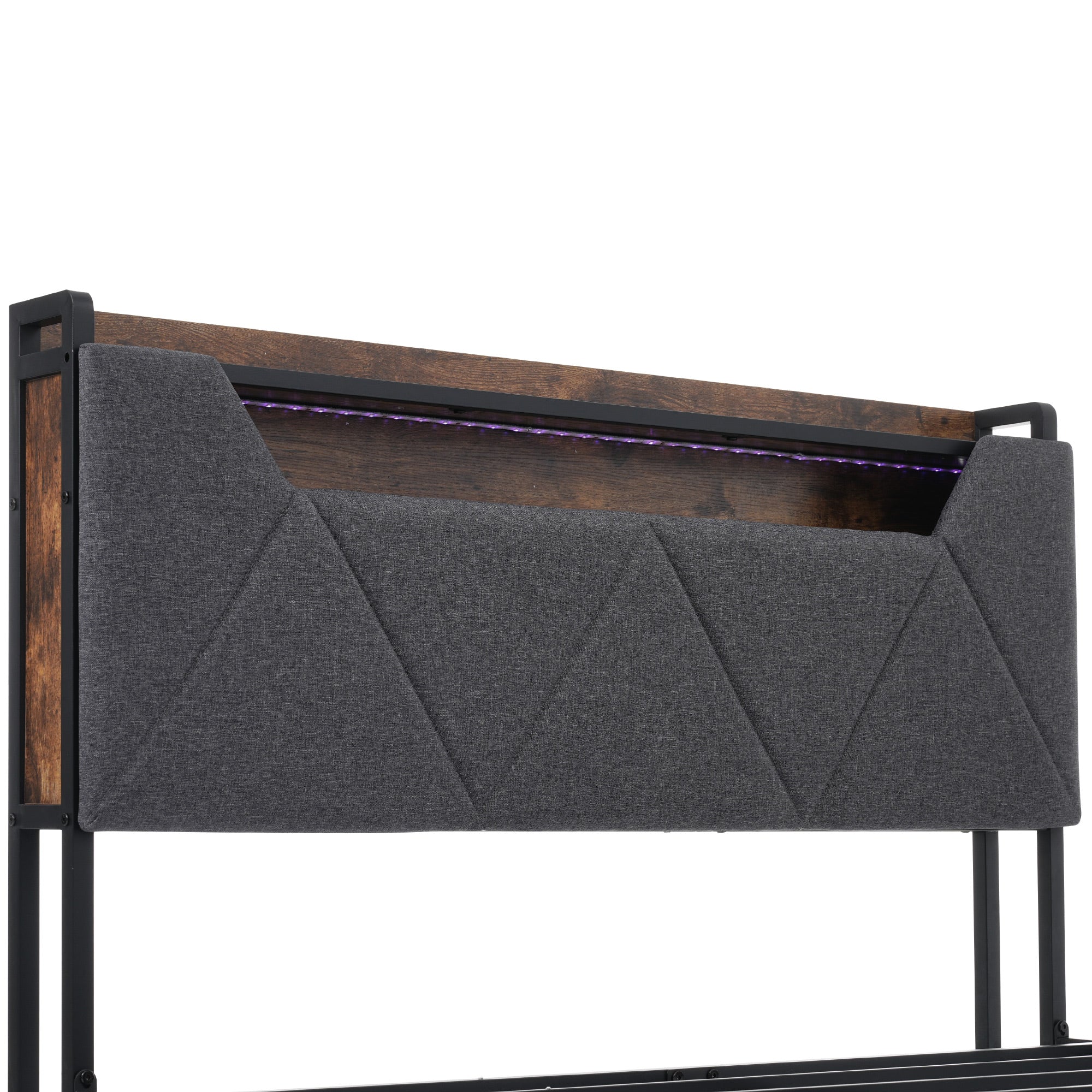 Logidon gestoffeerd bed 140x200 USB C oplaadfunctie lades hoofdbord grijs