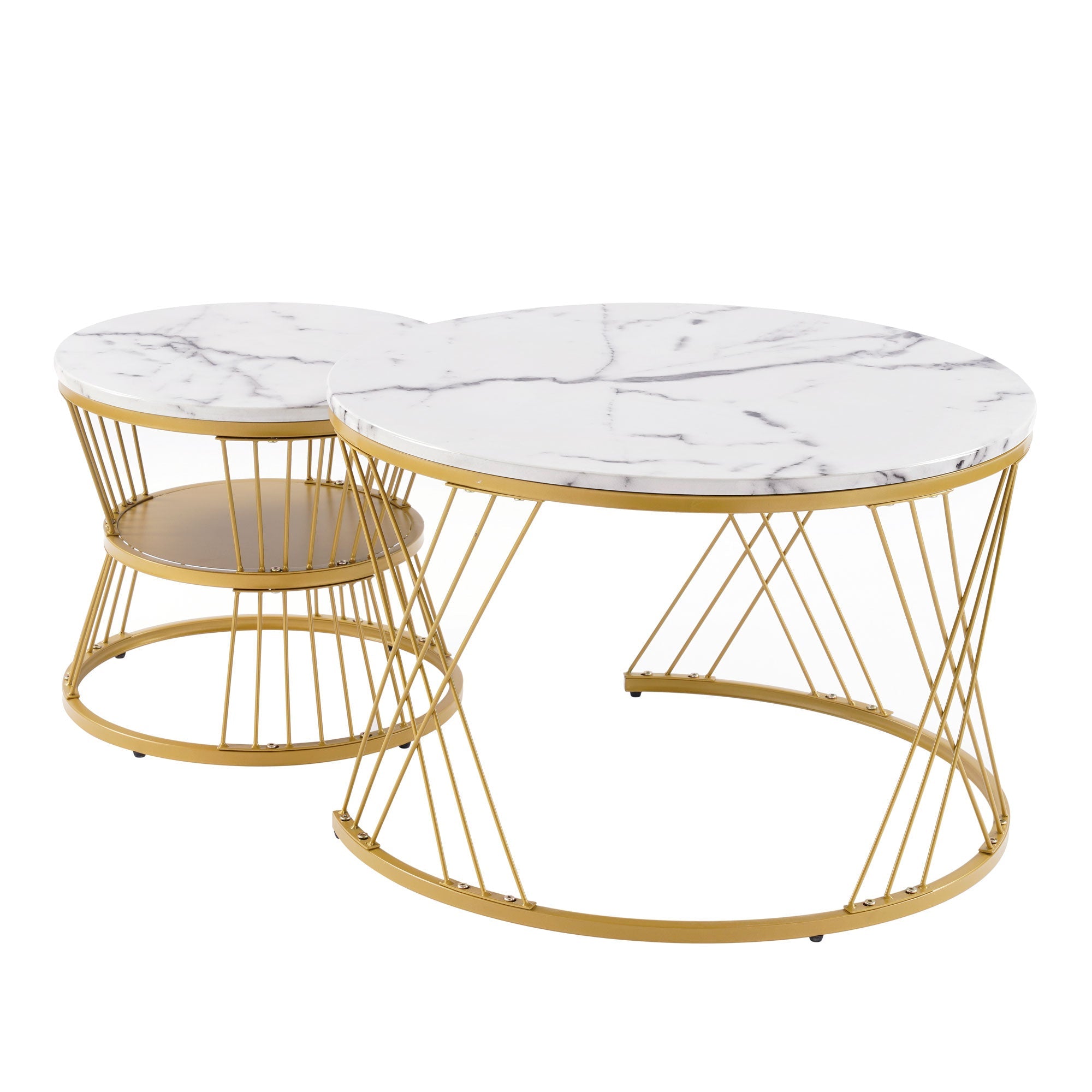 Logidon ronde salontafels wit marmer fineer gouden frame nesting