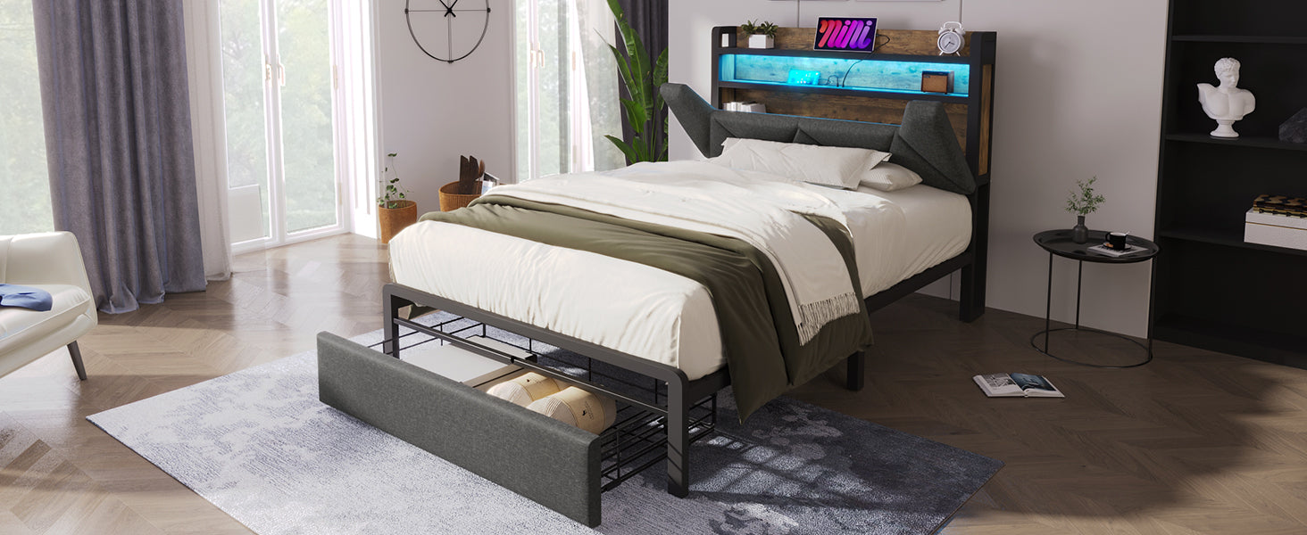 Logidon upholstered bed 90x200 USB Type C charging function storage space headboard