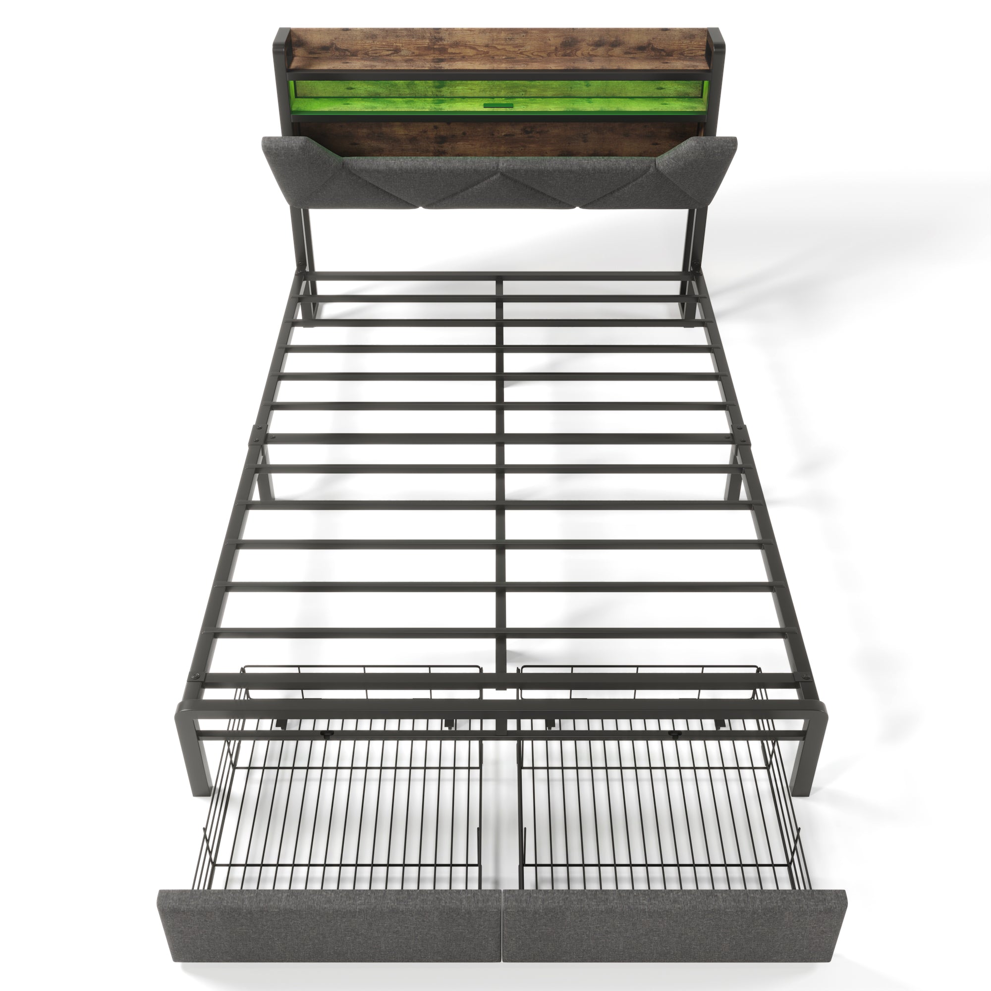 Logidon gestoffeerd bed 140x200 USB C oplaadfunctie lades hoofdbord grijs