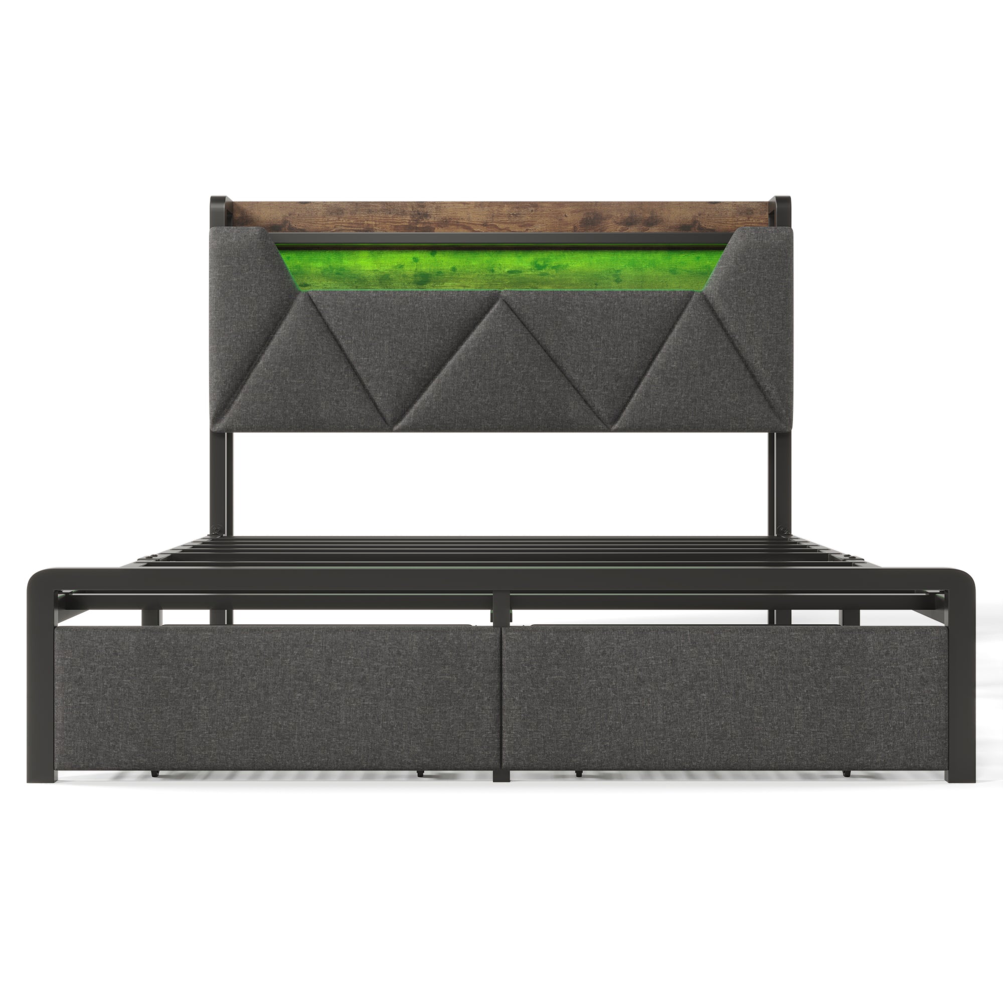 Logidon gestoffeerd bed 140x200 USB C oplaadfunctie lades hoofdbord grijs