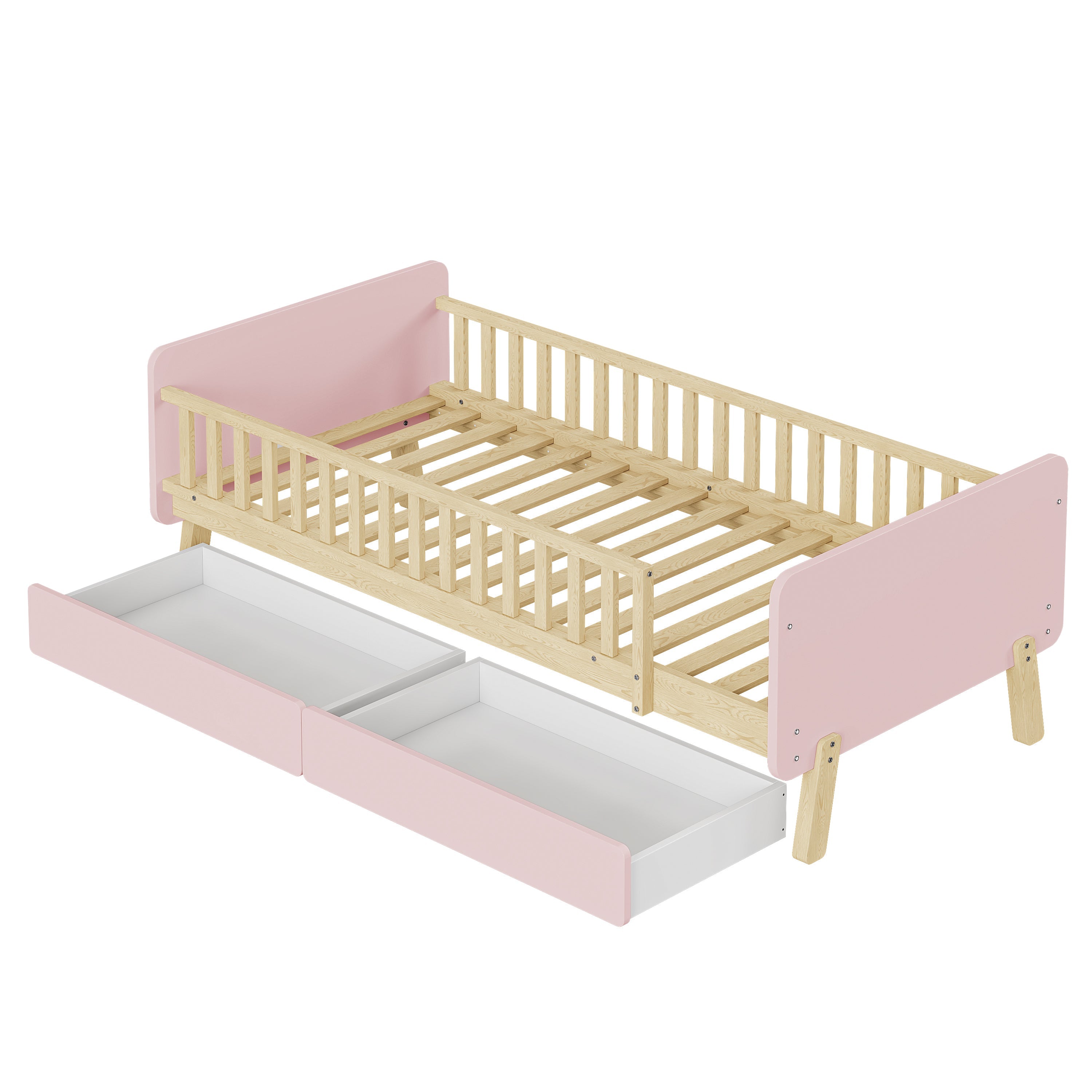 Logidon kinderbed 90x190 roze met 2 lades massief houten lattenbodem